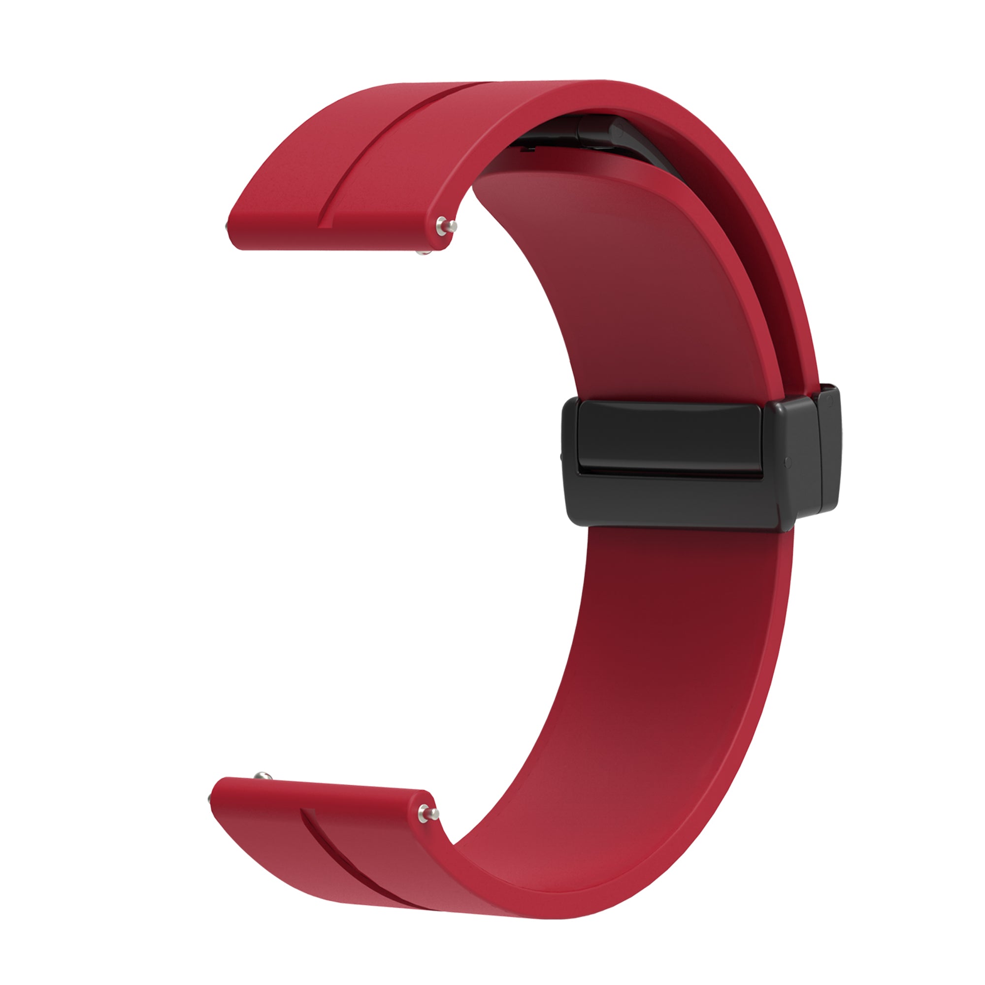 Red silicone quick release watch band with magnetic clasp closure and black buckle