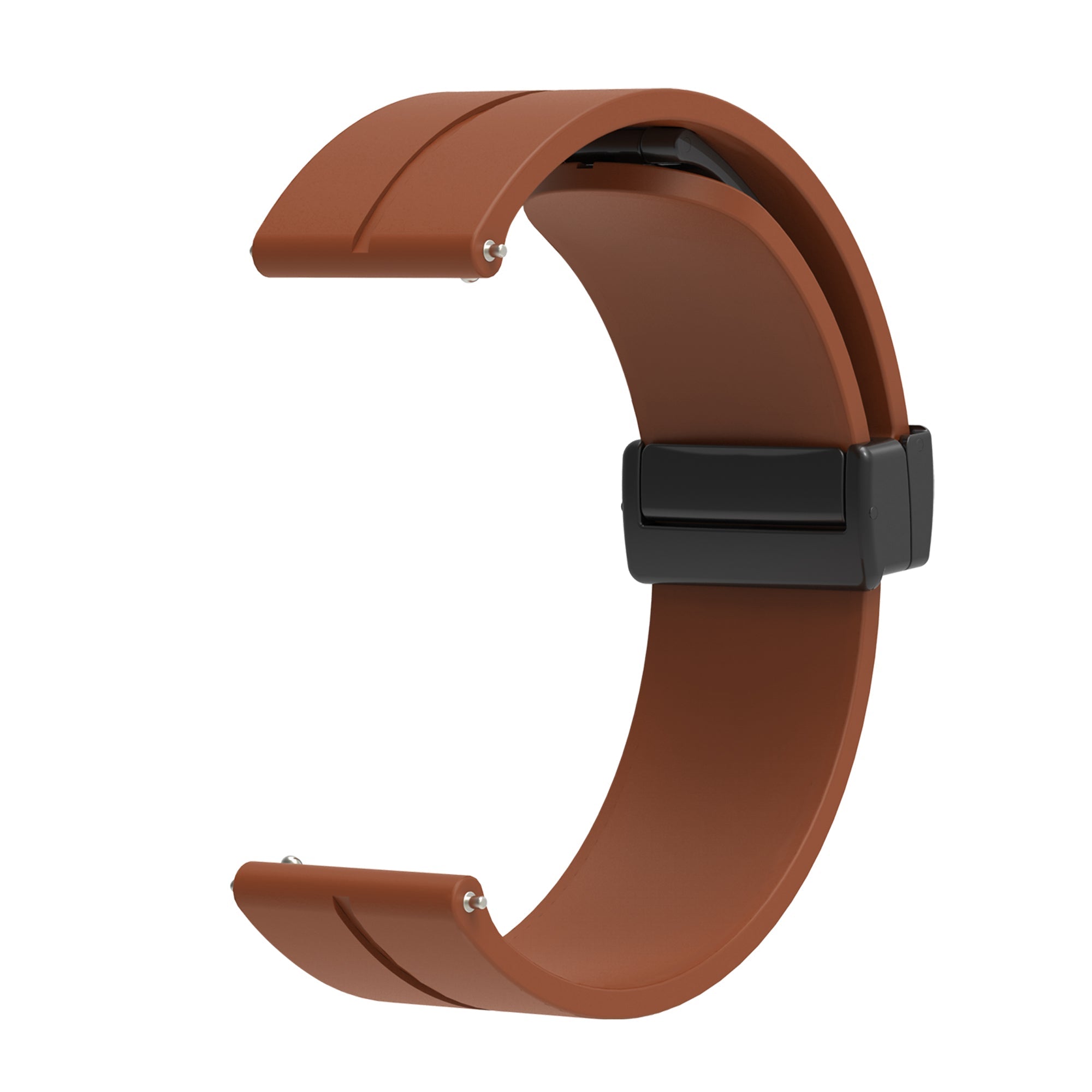 Brown silicone quick release watch band with black magnetic clasp closure for smartwatch compatibility