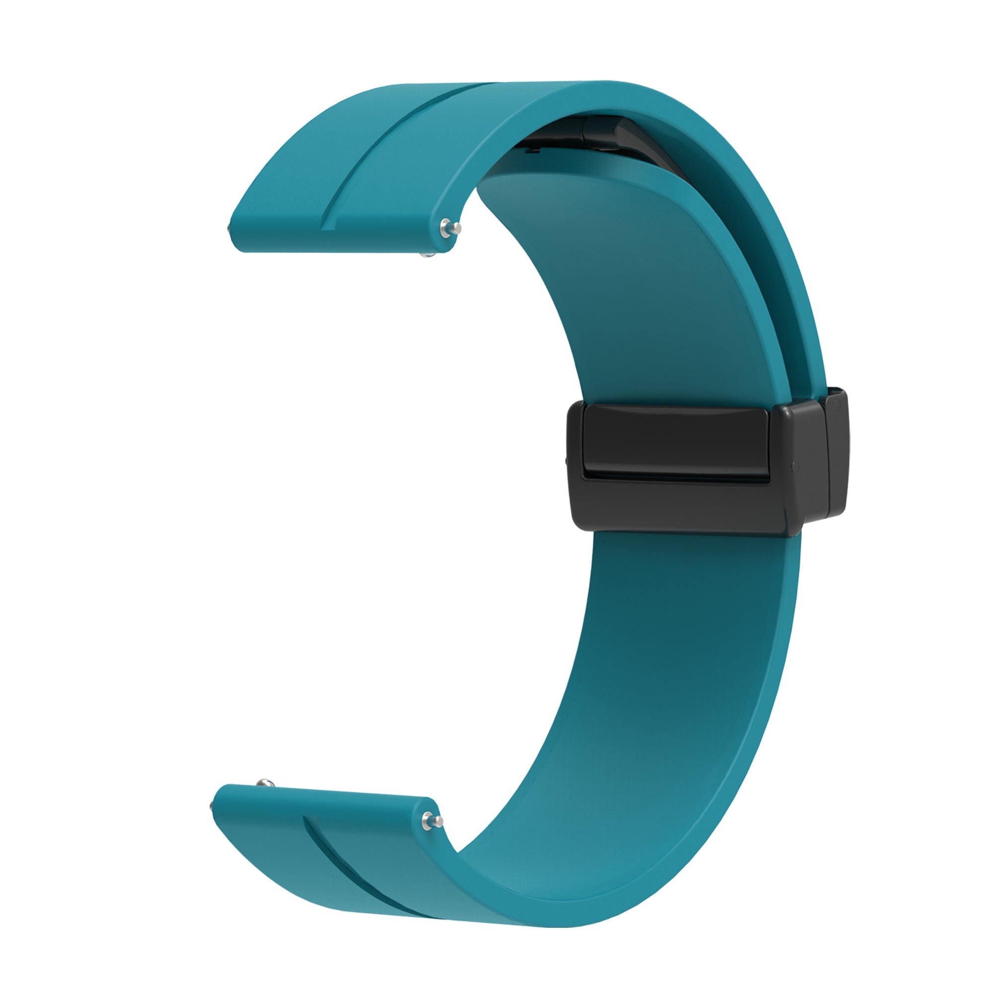 Teal silicone smartwatch band with black magnetic clasp quick release closure