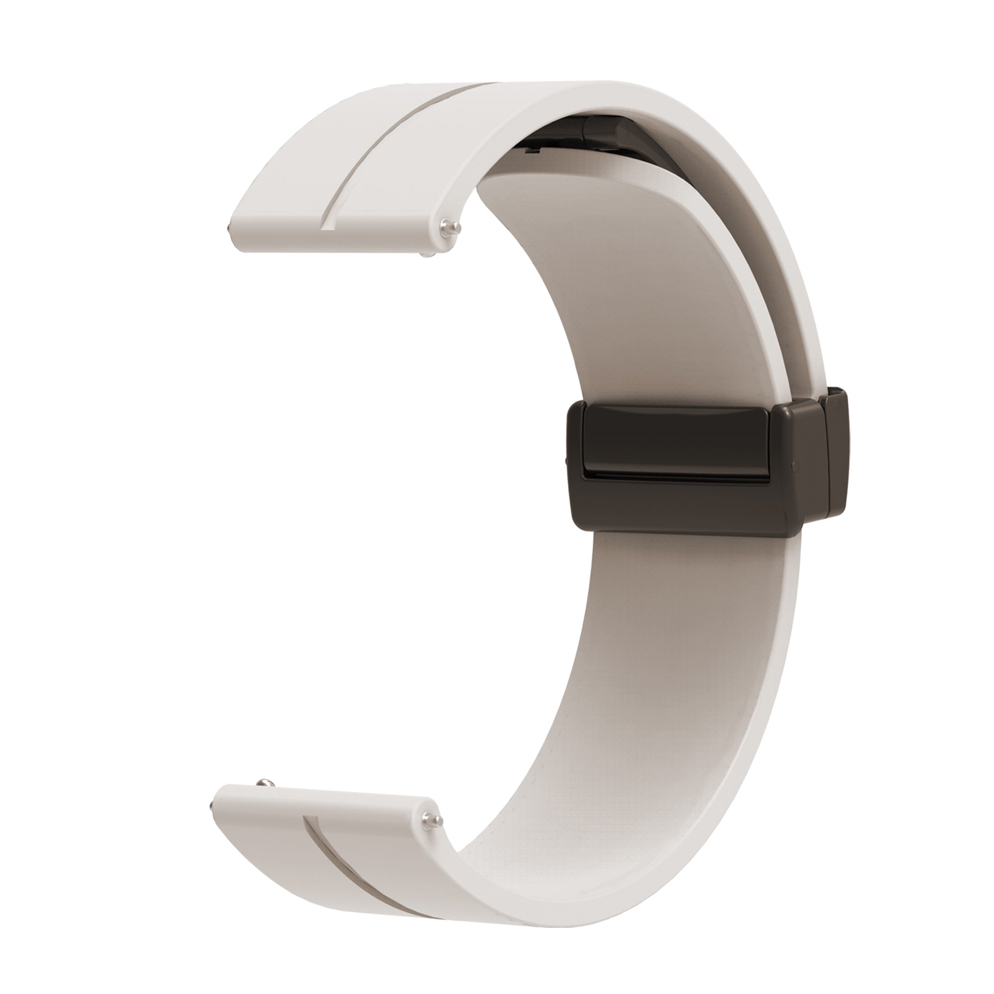 White silicone quick release watch band with black magnetic clasp closure
