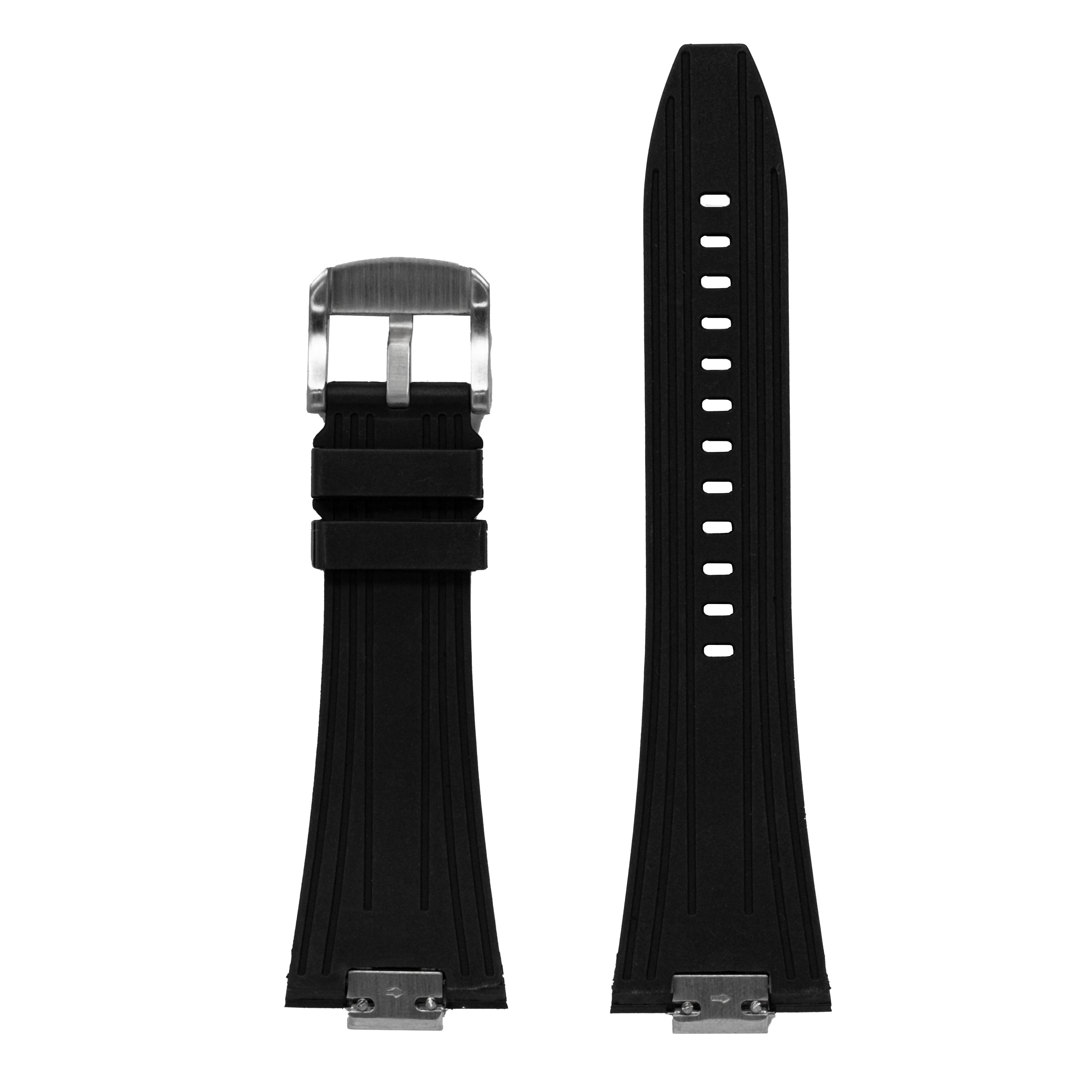 Black FKM rubber watch strap for Tissot PRX 40 with stainless steel buckle and adjustment holes
