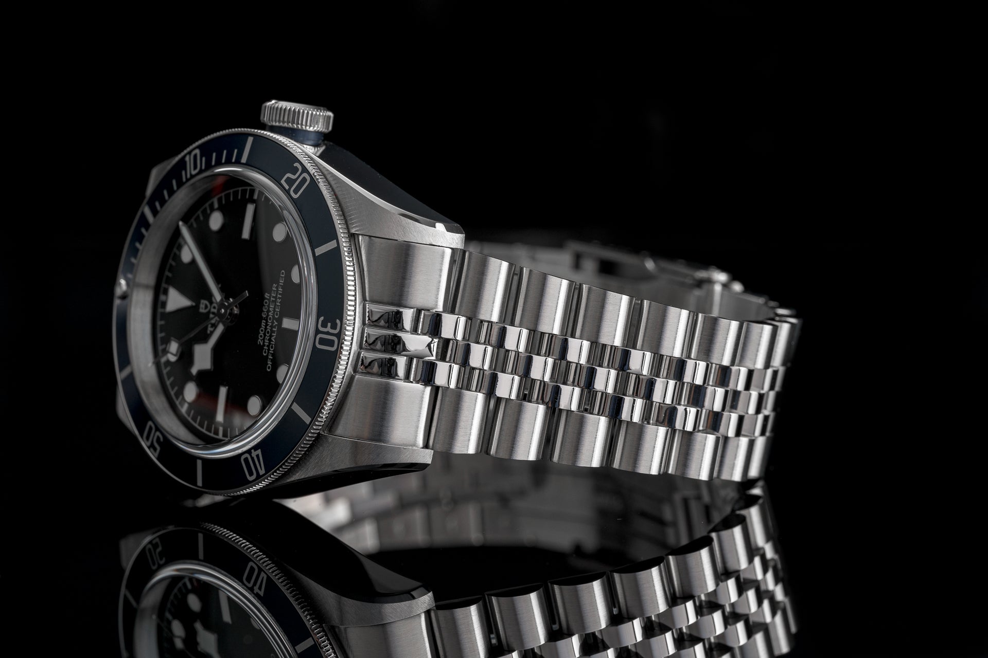 Stainless steel jubilee bracelet for Tudor 41mm dive watch with solid end links and polished center links