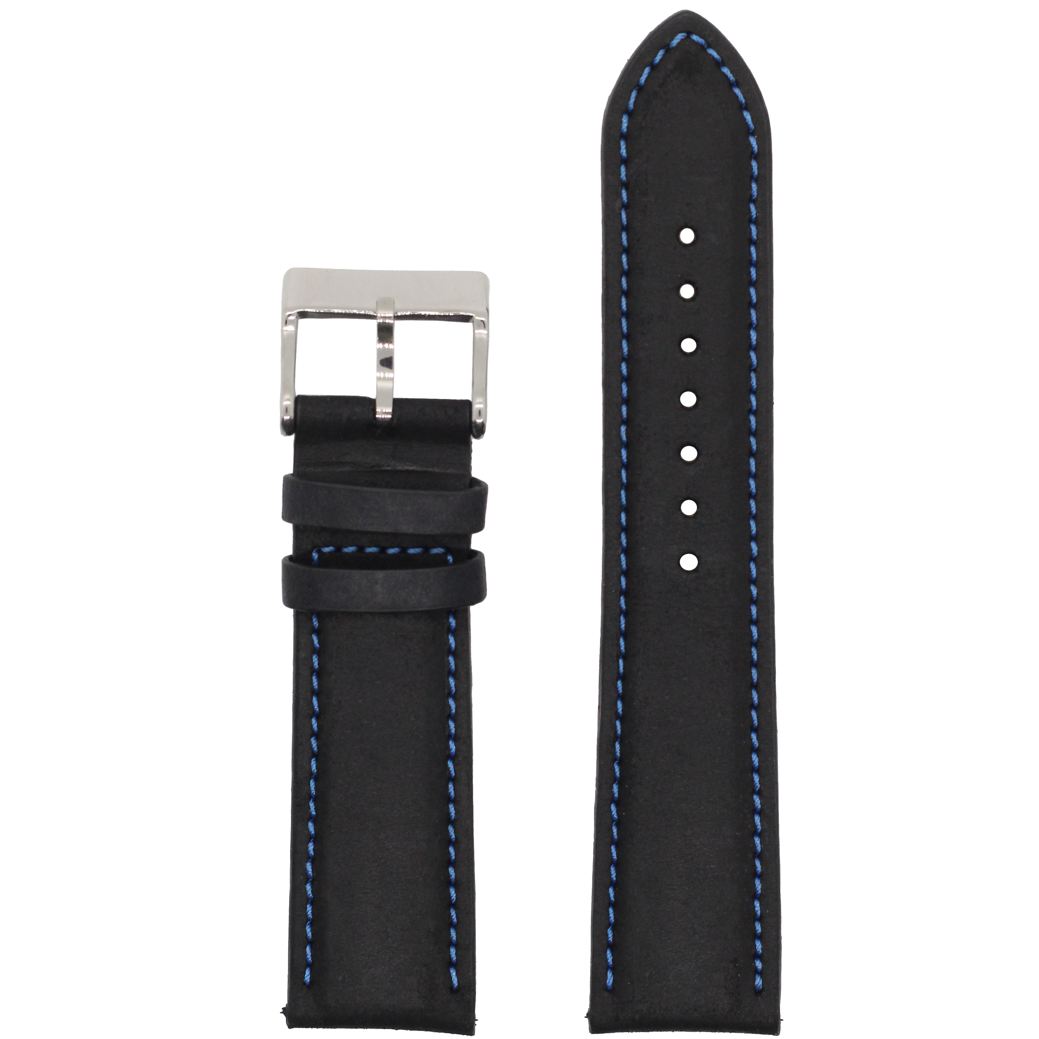 [Fitbit Versa 3 & 4/Sense 1 & 2] Padded Leather - Black | Blue Stitching