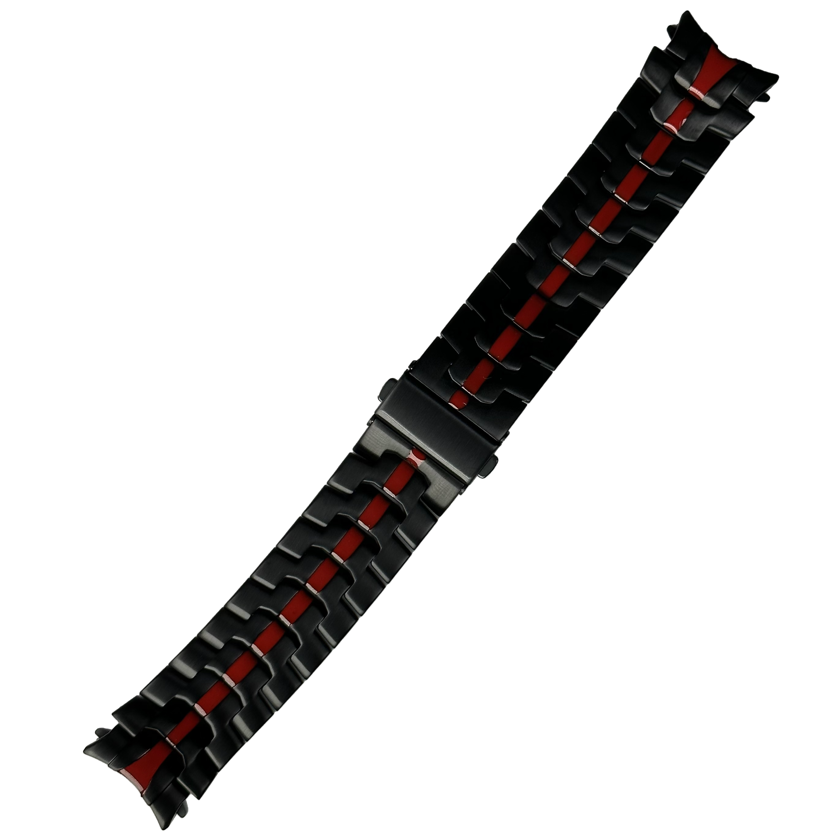 Black and red steel bracelet for Galaxy Watch 4-7 with armour design and segmented links