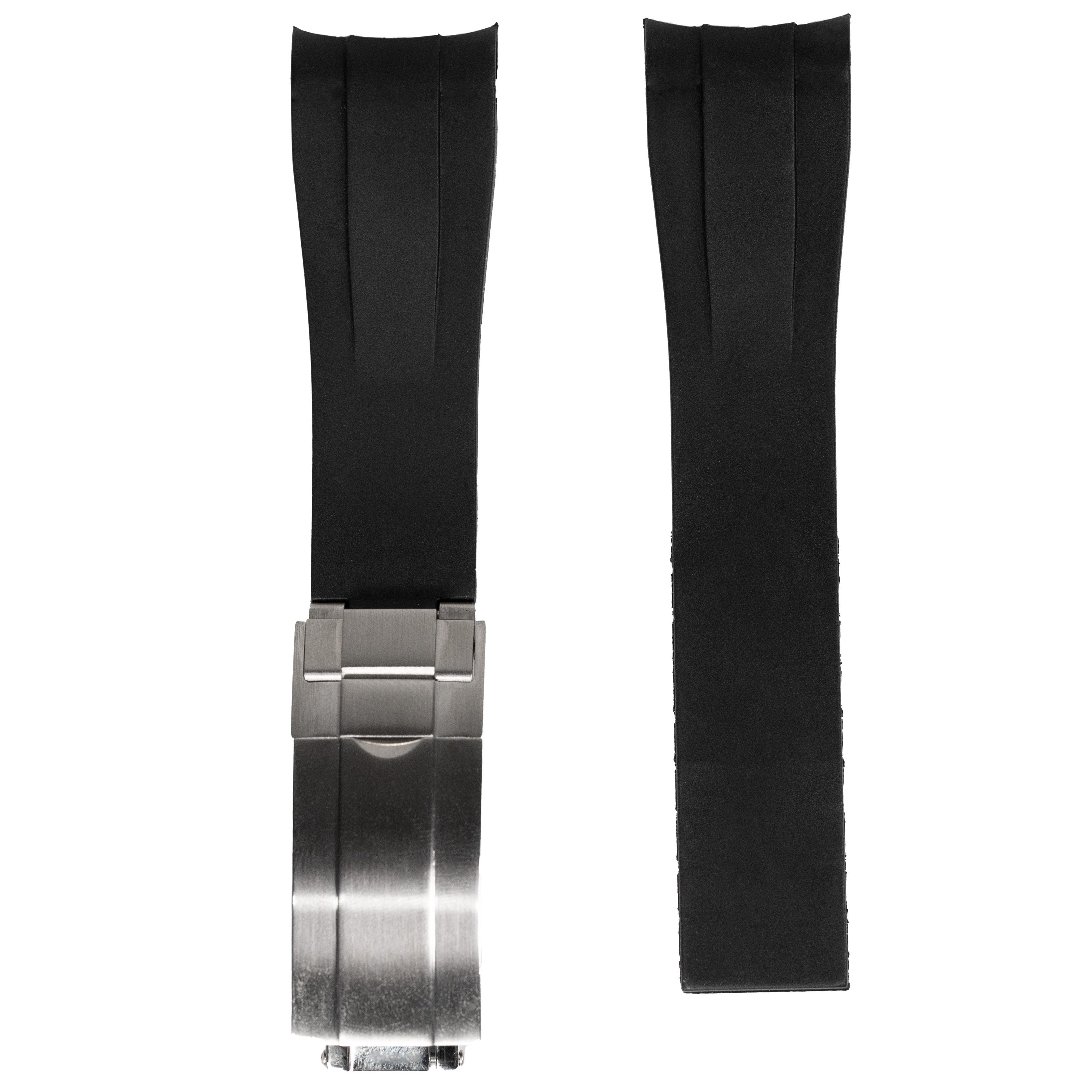 Black vulcanised rubber watch strap with stainless steel oyster clasp for Omega MoonSwatch timepiece