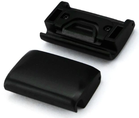 Black quick release spring bar adapter with mounting base and protective cover for 26mm watch straps