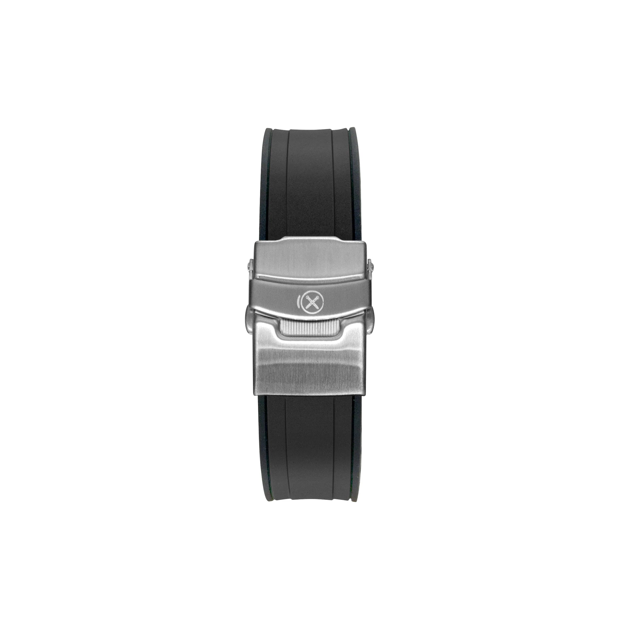 StrapXPro curved-end rubber watch strap with brushed metal buckle for Seiko SKX dive watches