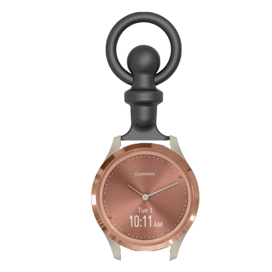 Black quick release fob with ring attachment for Garmin smartwatch in rose gold and beige