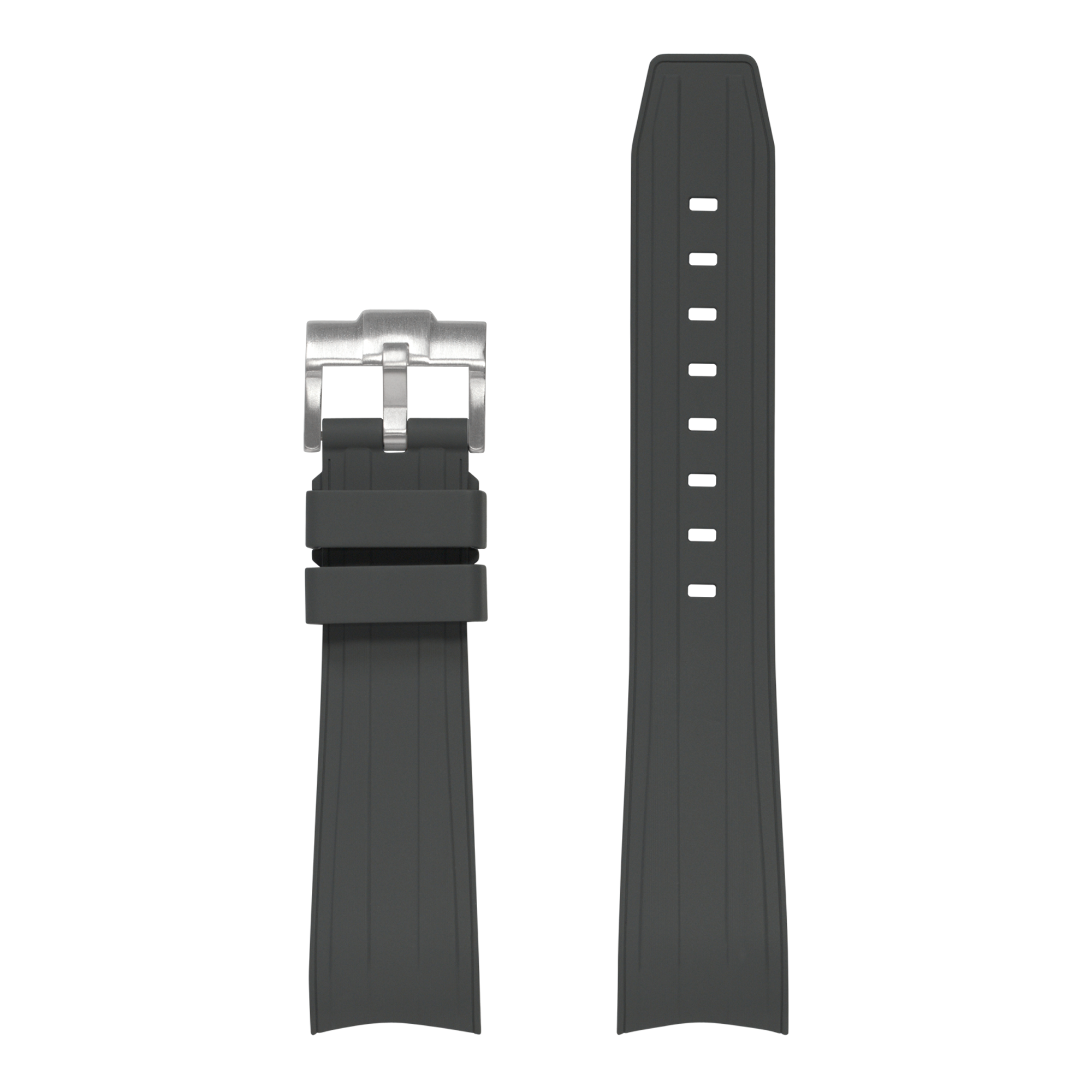 Black rubber watch strap with stainless steel buckle for Rolex Submariner, 21mm width, curved vulcanized design
