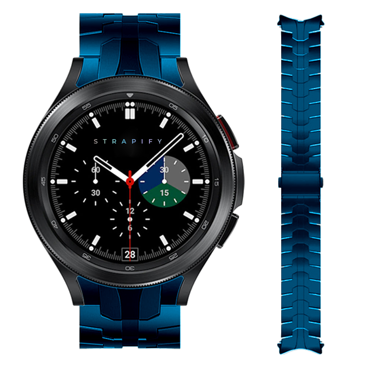 Strapify Armour blue steel bracelet for Galaxy Watch 4-7 with matching watch display