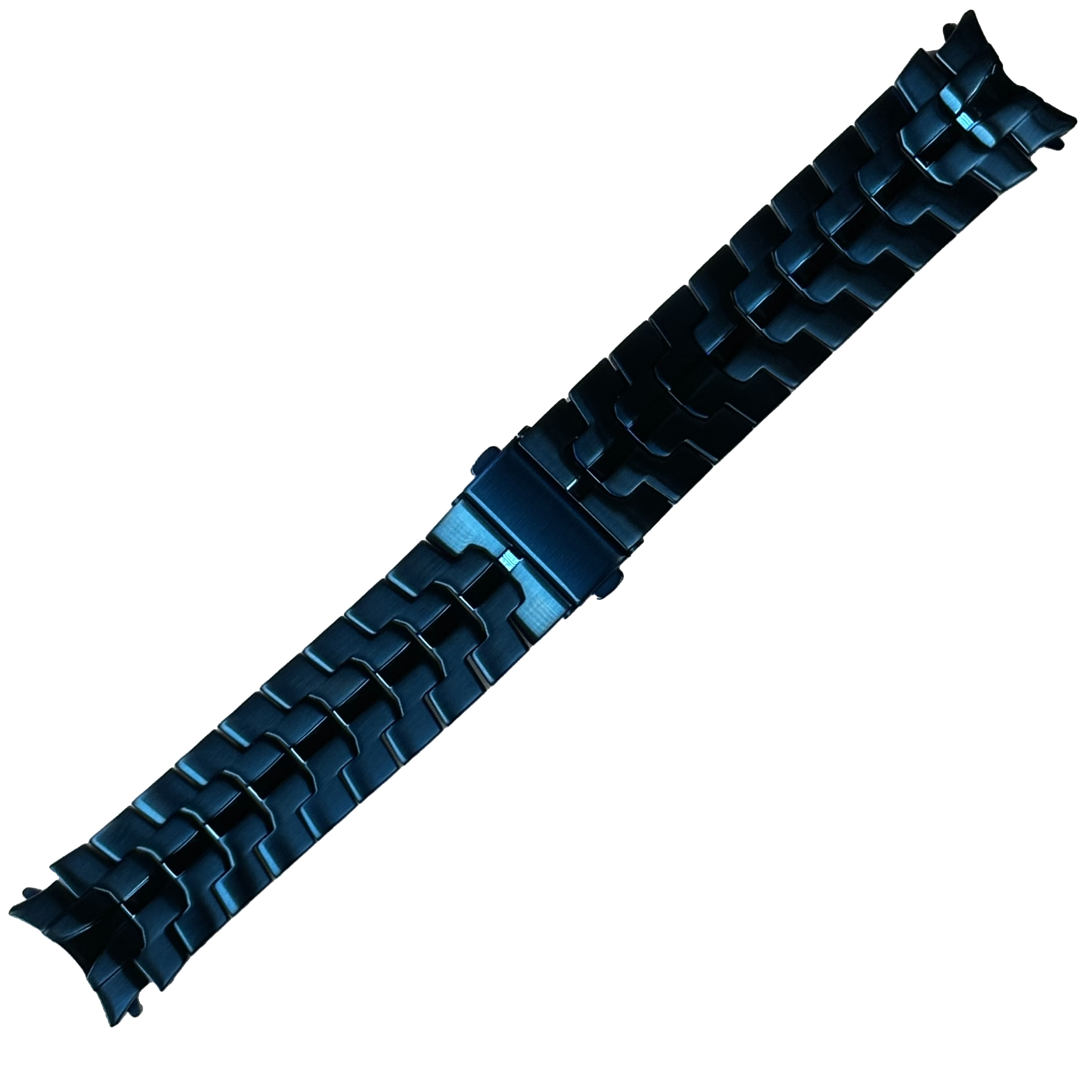 Blue steel bracelet with armour link design for Galaxy Watch 4 through 7, featuring blue-toned metal construction and secure clasp fastening