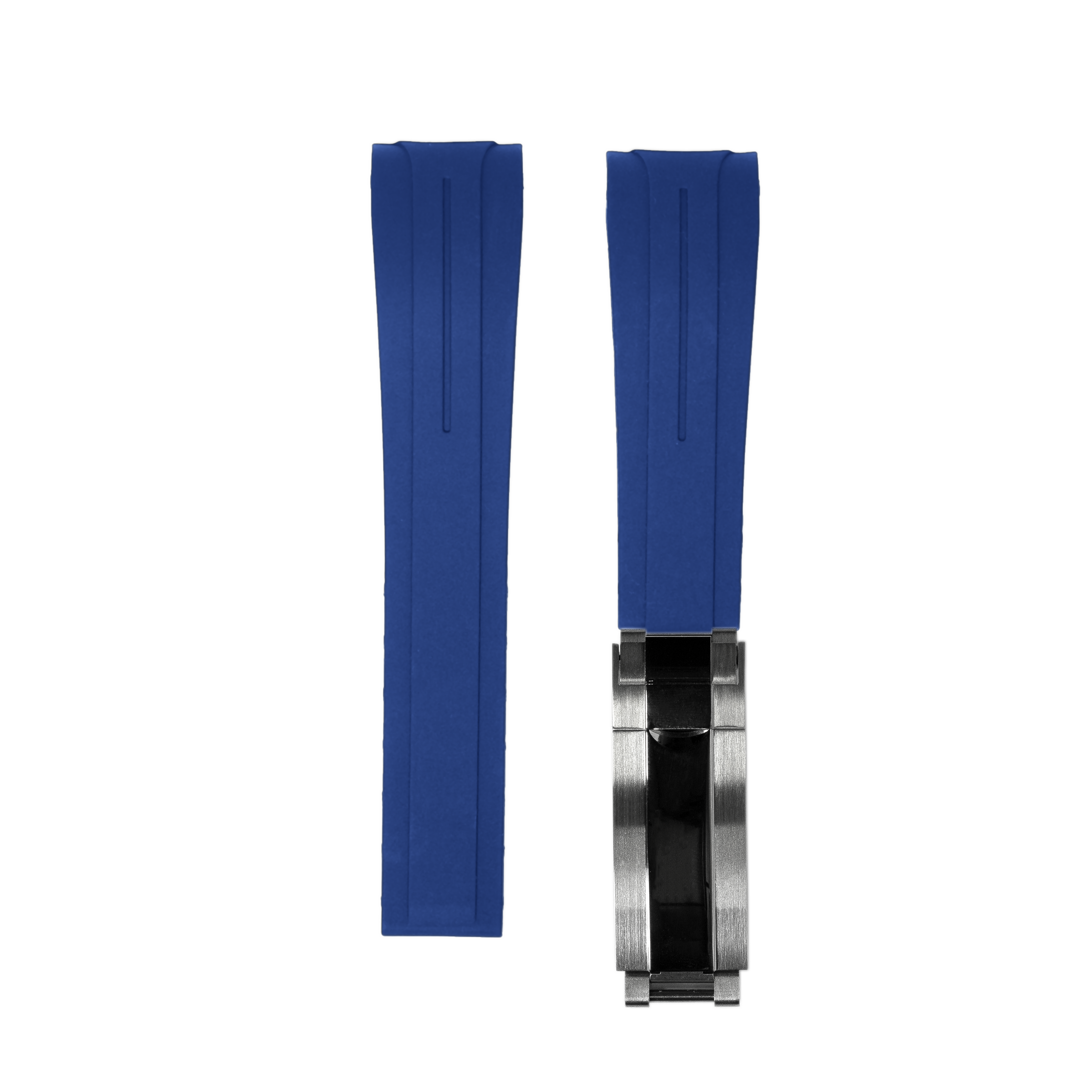Blue curved rubber strap with stainless steel micro-adjustable oyster clasp for dive watches