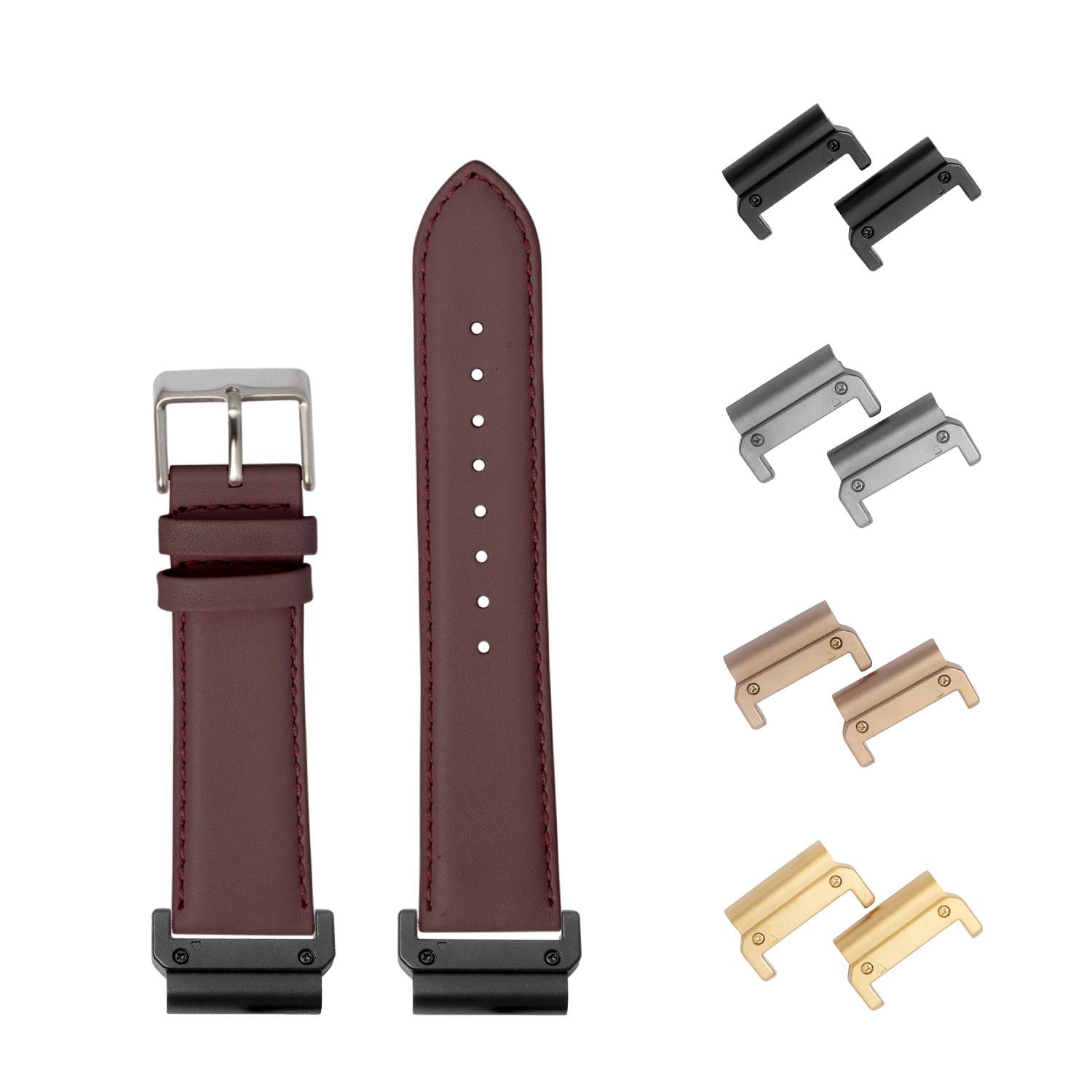 Bordeaux leather QuickFit watch band 26mm with interchangeable metal lugs in black, silver, rose gold and gold finishes