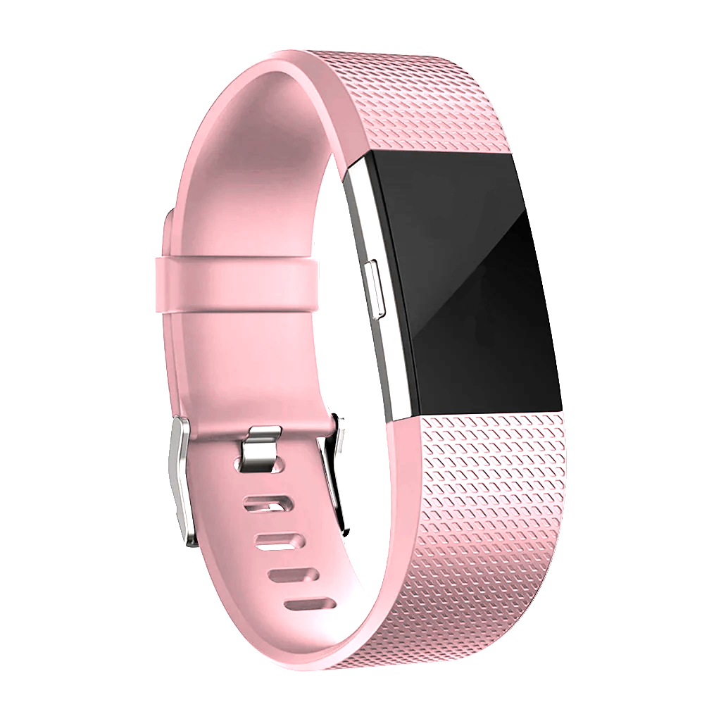 Pink silicone replacement band for Fitbit Charge 2 fitness tracker with metal clasp closure