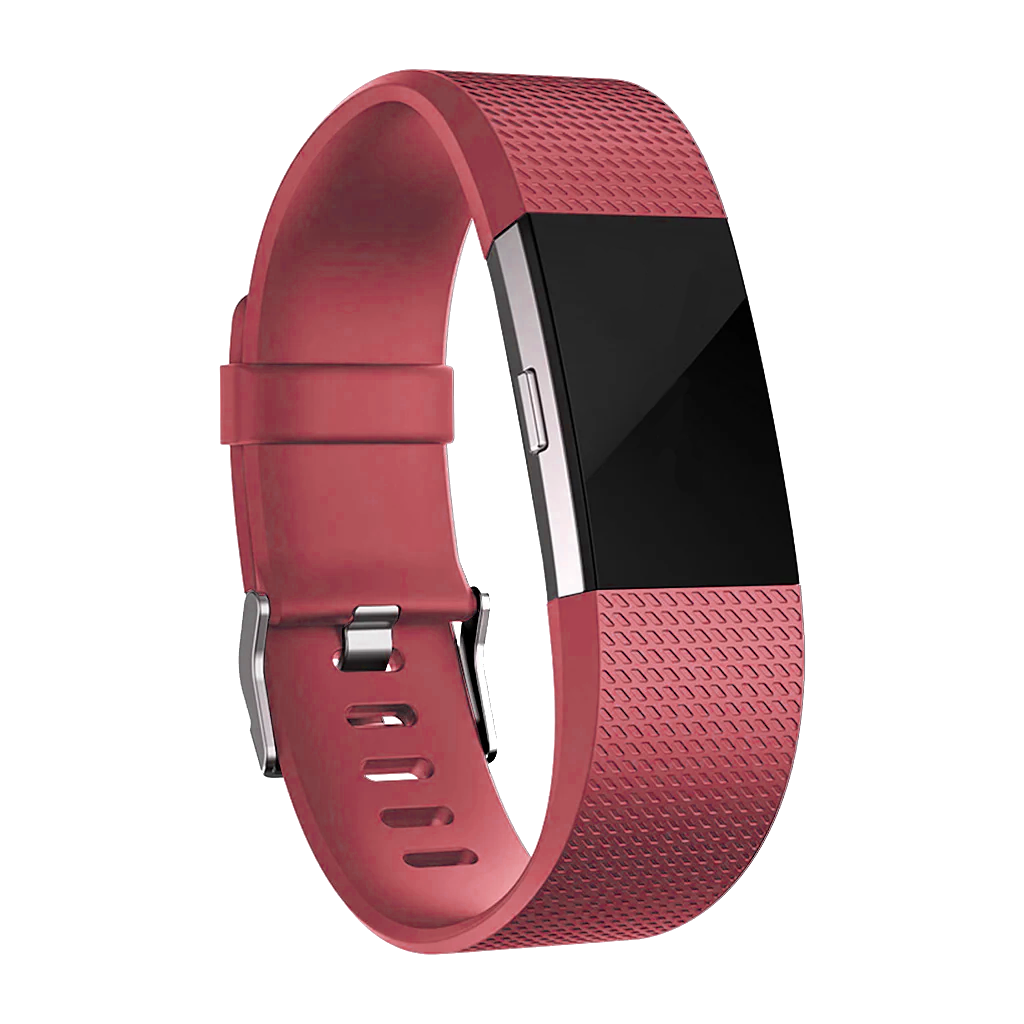 Burgundy silicone band for Fitbit Charge 2 fitness tracker with textured wrist strap and metal clasp