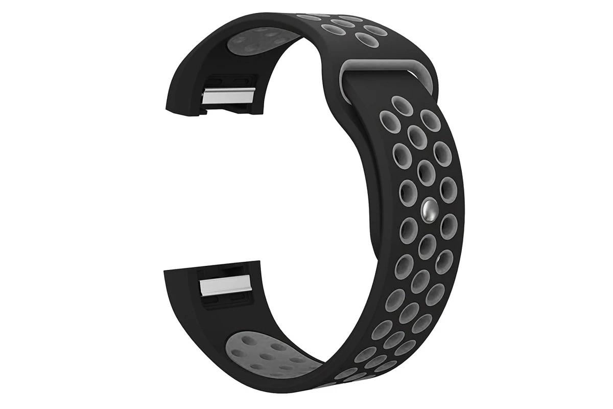 Black and gray perforated silicone sports band with ventilation holes for Fitbit Charge 2 fitness tracker