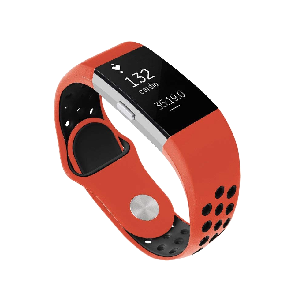 Red and black silicone sport band for Fitbit Charge 2 fitness tracker with perforated ventilation holes