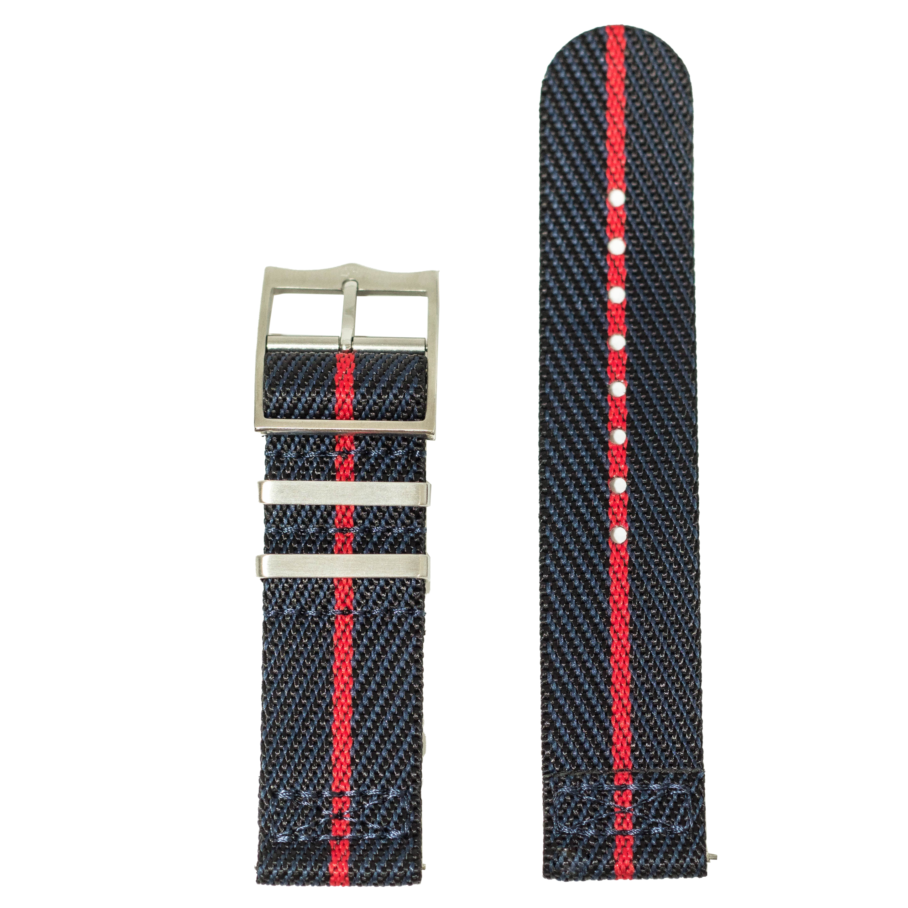 QuickFit Cross Militex watch strap 26mm night blue with red stripe and stainless steel buckle