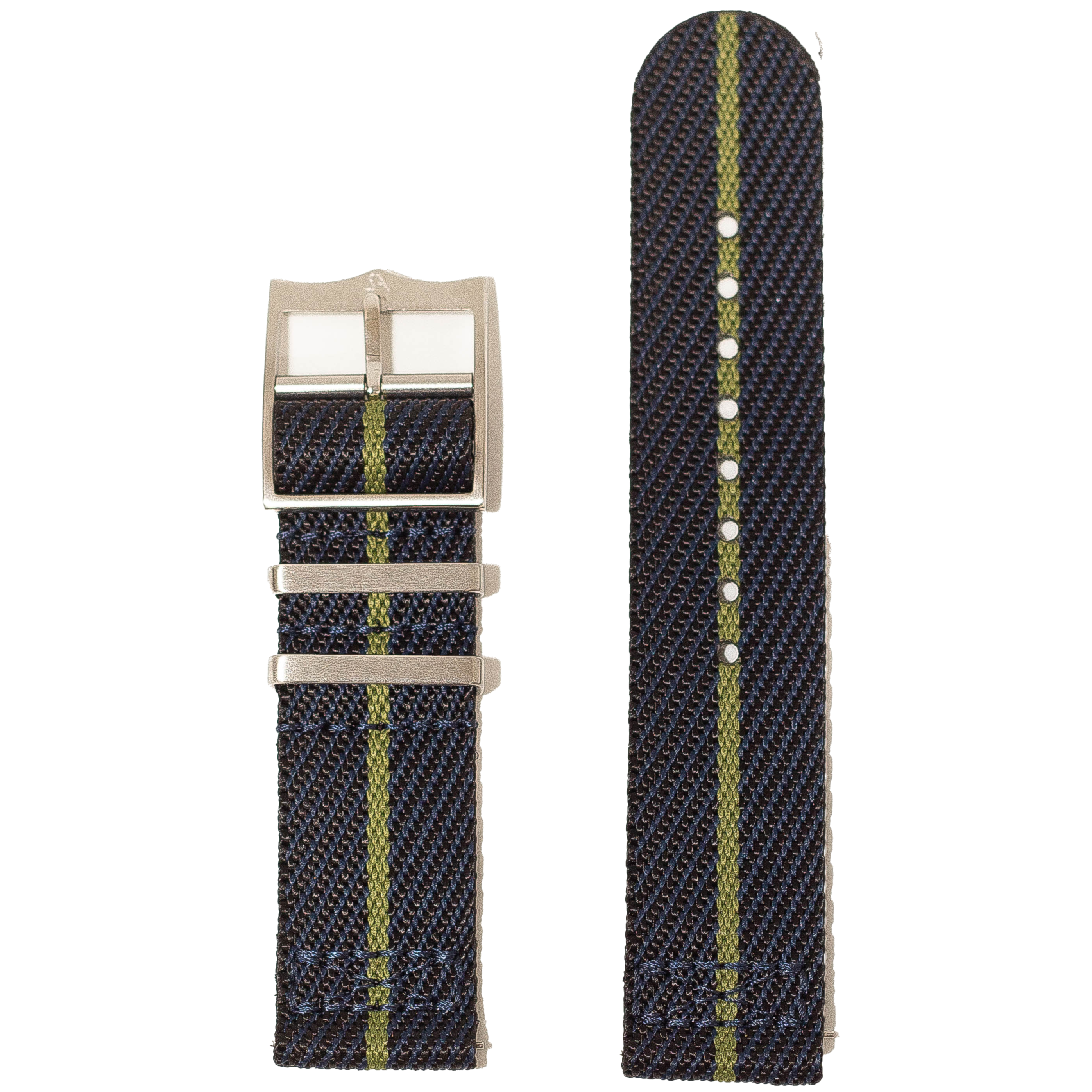 QuickFit Cross Militex watch strap 26mm night blue with green stripe and brushed metal buckle
