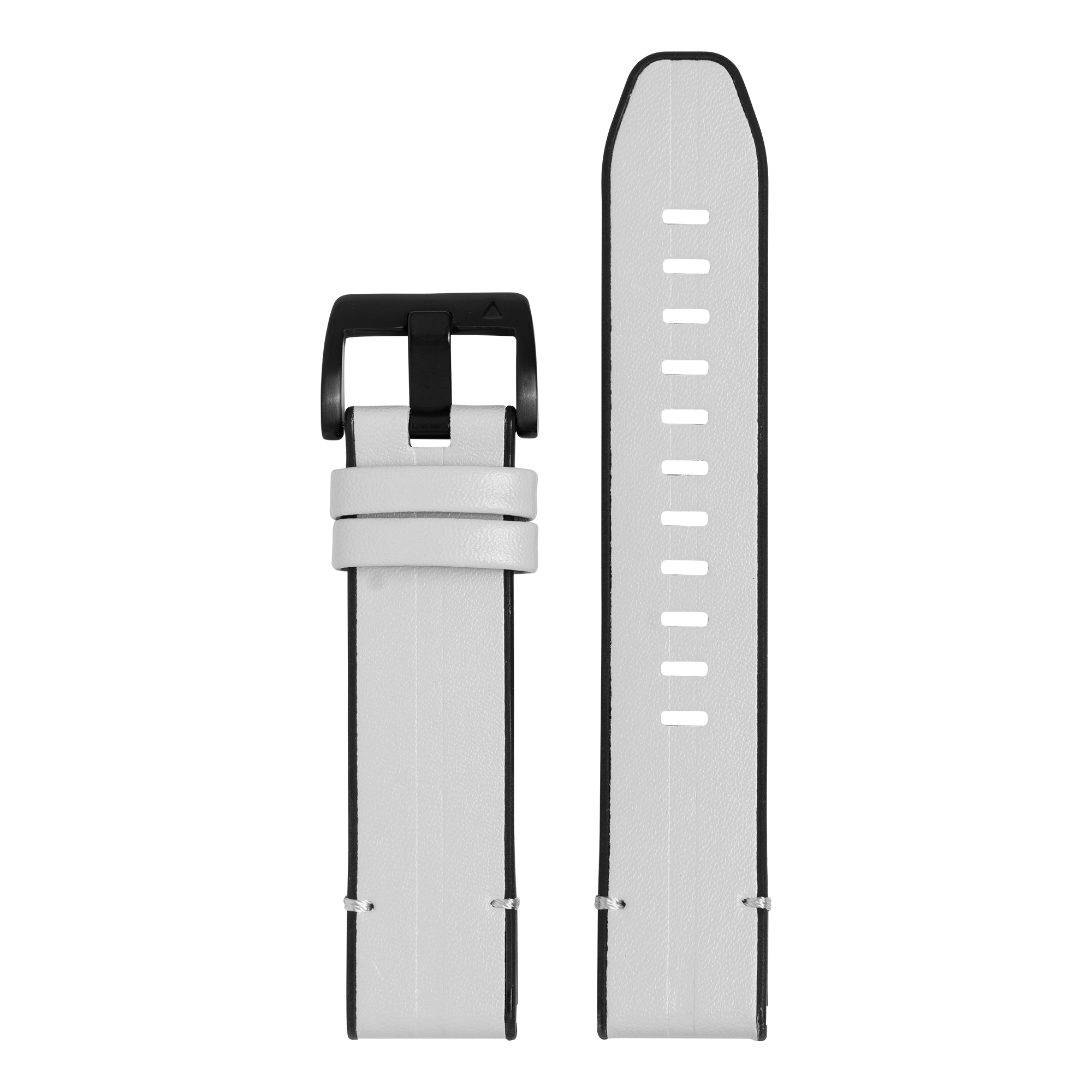 QuickFit Leather Hybrid light grey watch band with black buckle and ventilation holes