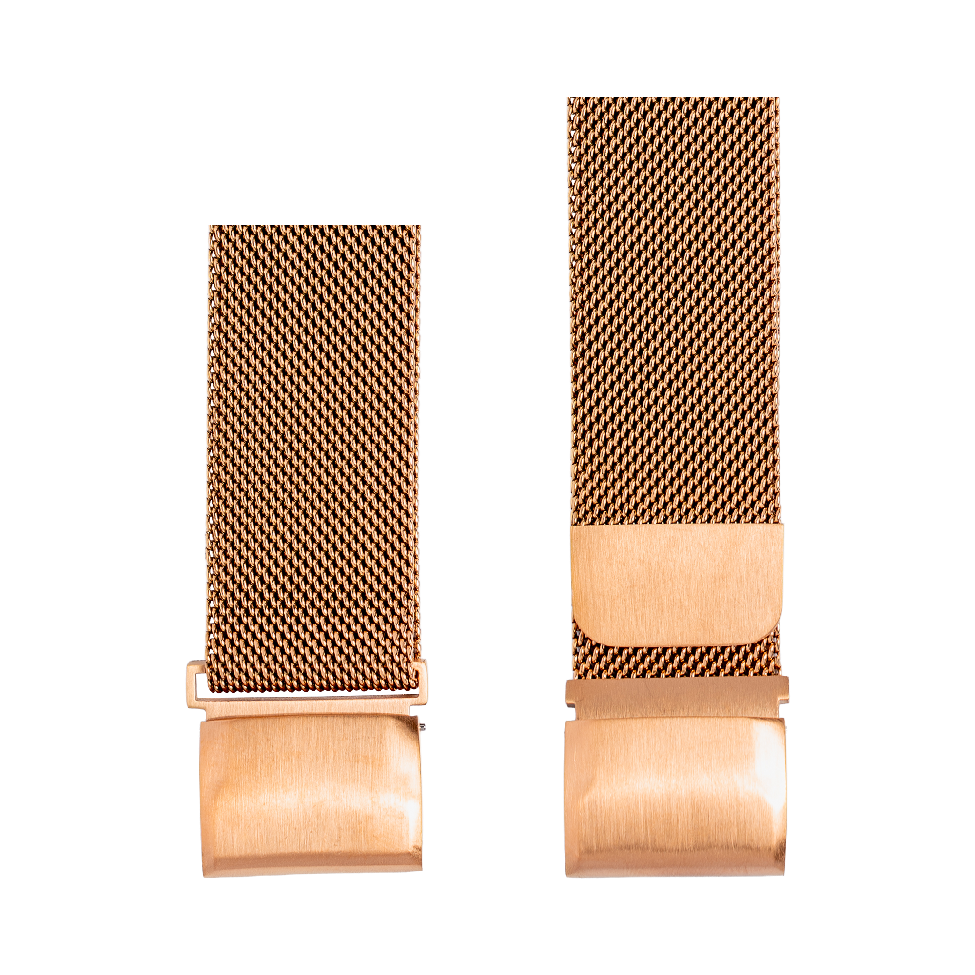 Rose gold Milanese mesh watch bands with quick-fit connectors in two sizes