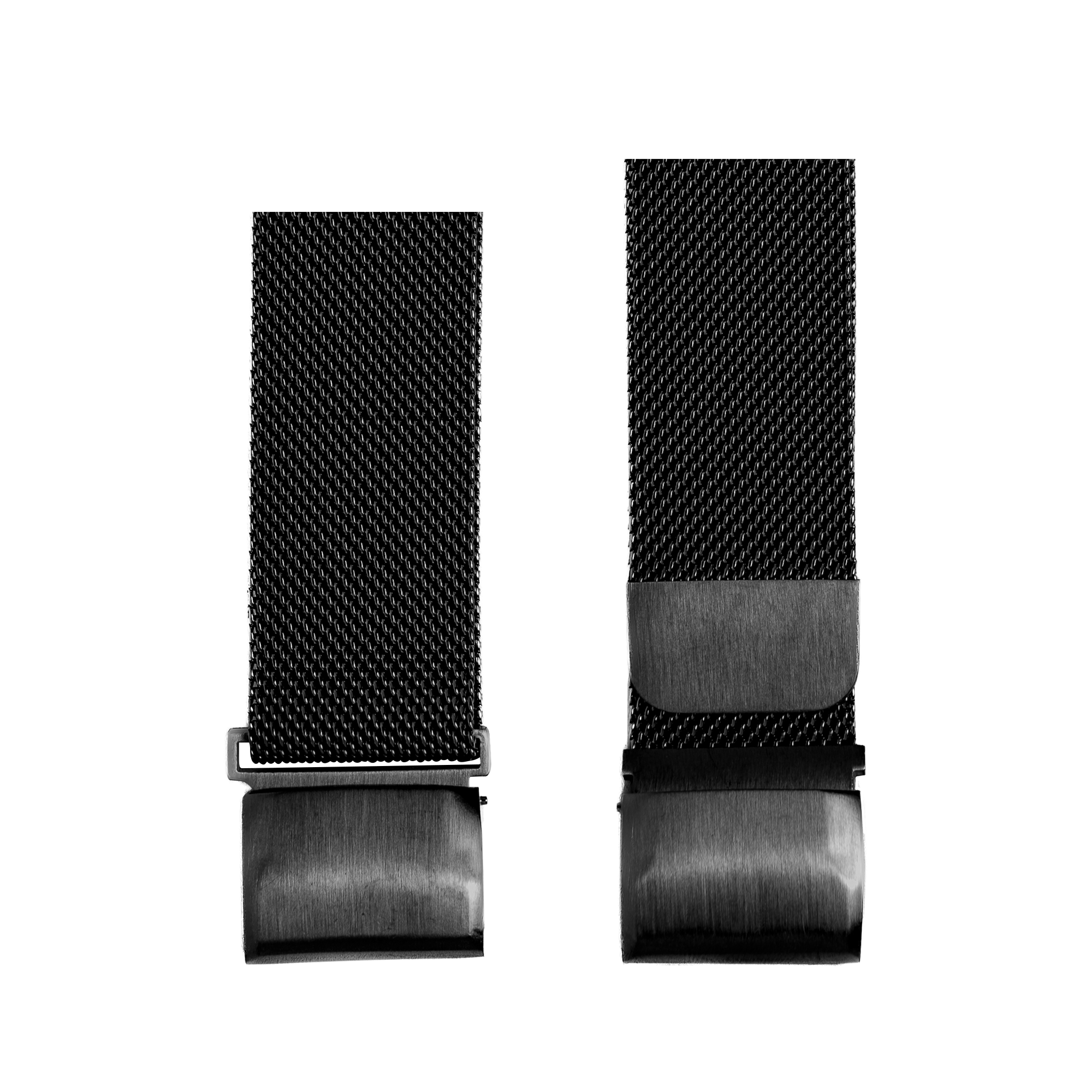 Black Milanese mesh watch band with stainless steel magnetic clasp for quick fit replacement