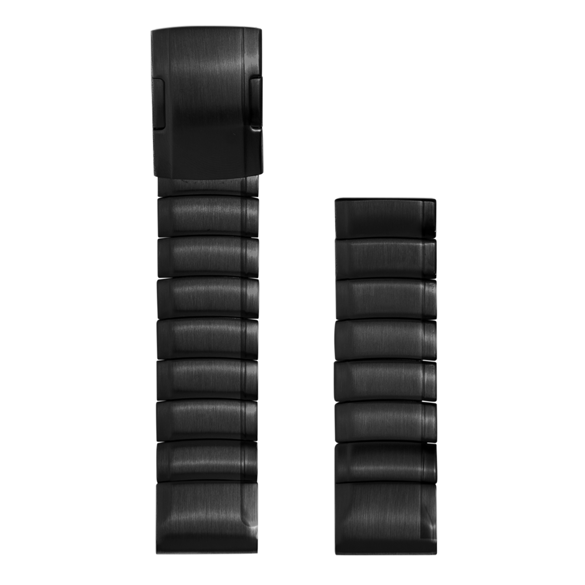 Black QuickFit link bracelet with removable segments, shown in two configurations for sizing and adjustment