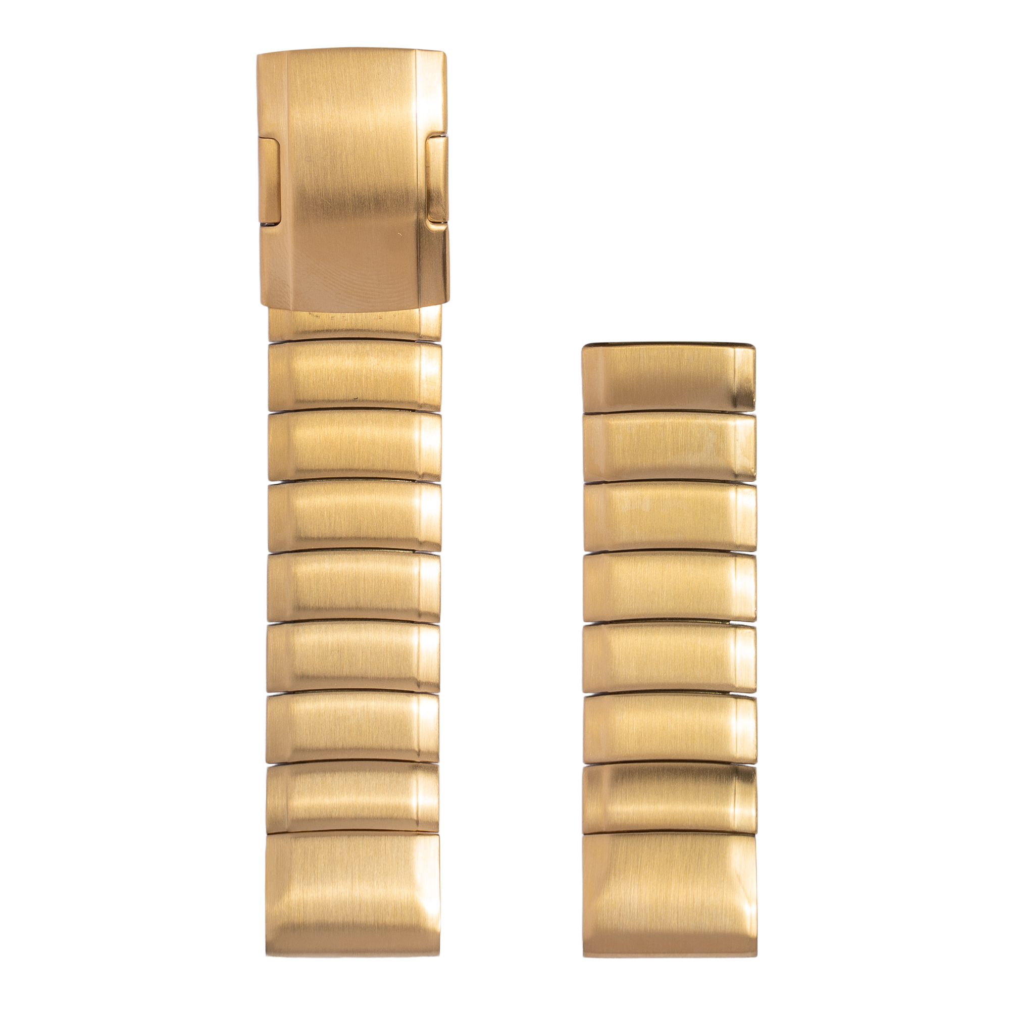 Gold QuickFit link bracelet with segmented bands and deployment clasp, isolated on white background