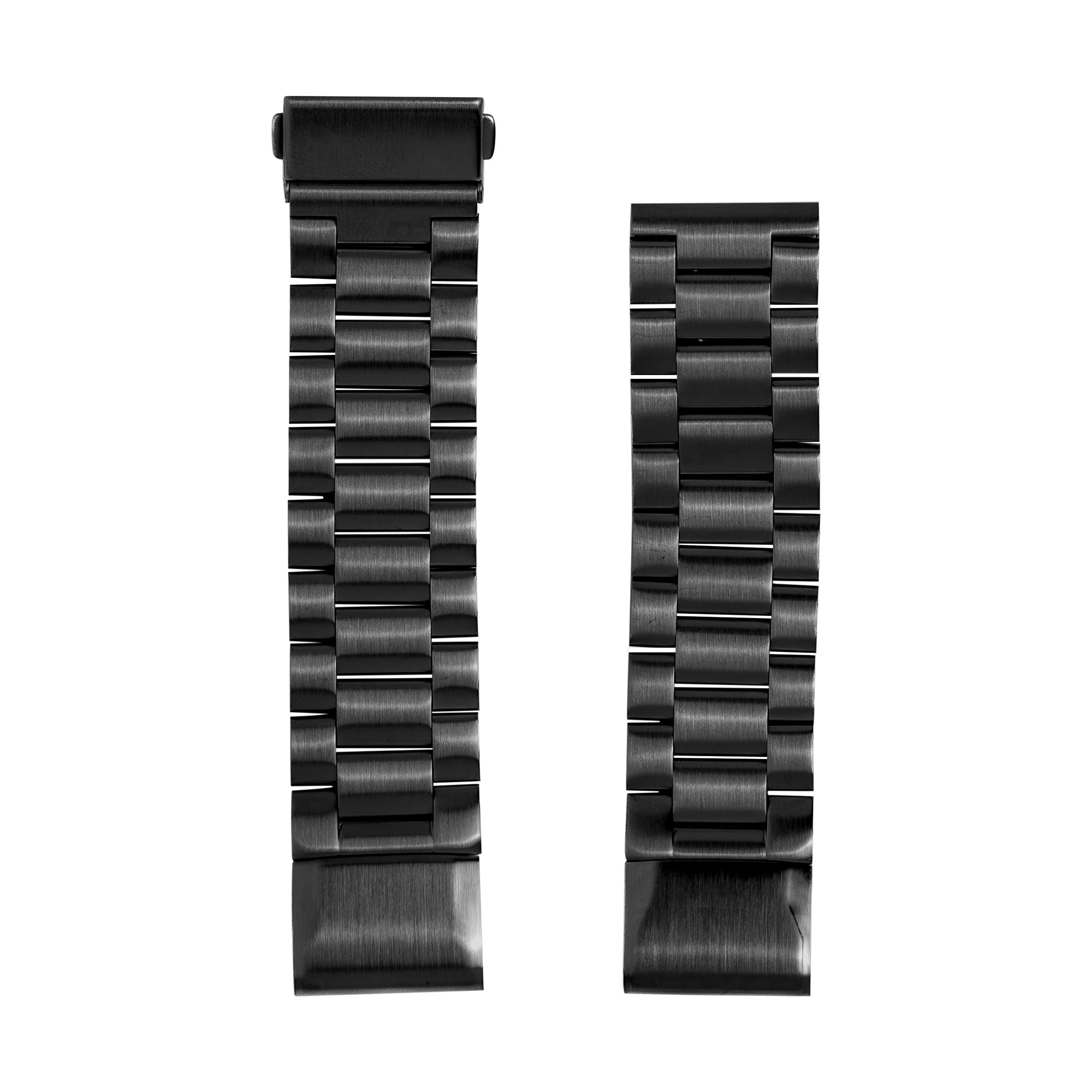 Black steel QuickFit watch bracelet with brushed metal links and secure clasp closure