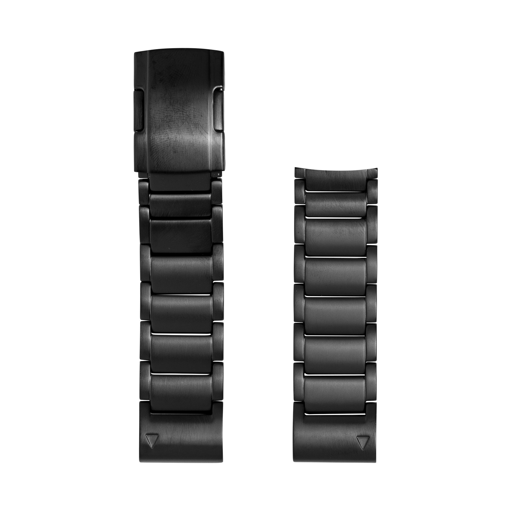 Black titanium metal watch bracelet with quick-fit interchangeable links and deployment clasp