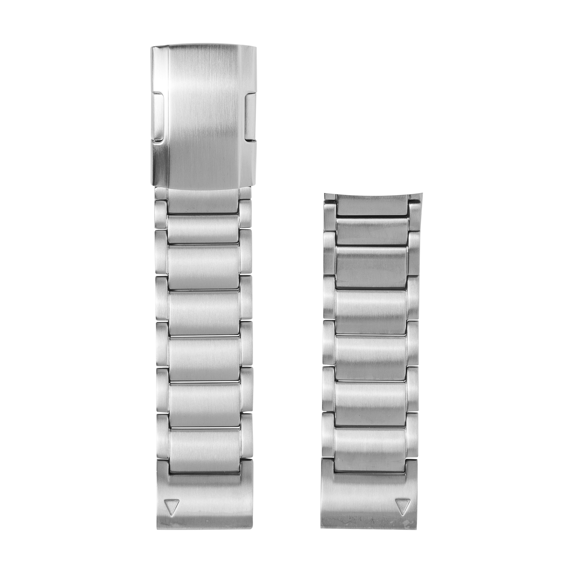 Brushed stainless steel QuickFit watch band with segmented links and tool-free quick release connector