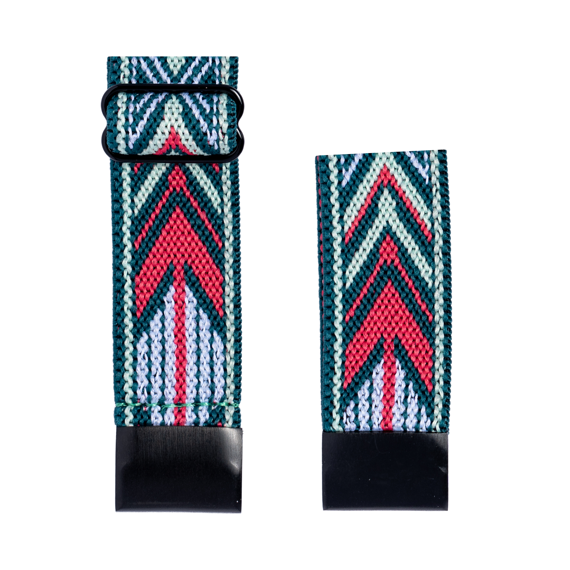 QuickFit Gaucho Weave tactical watch strap in teal, red and white chevron pattern with black hardware
