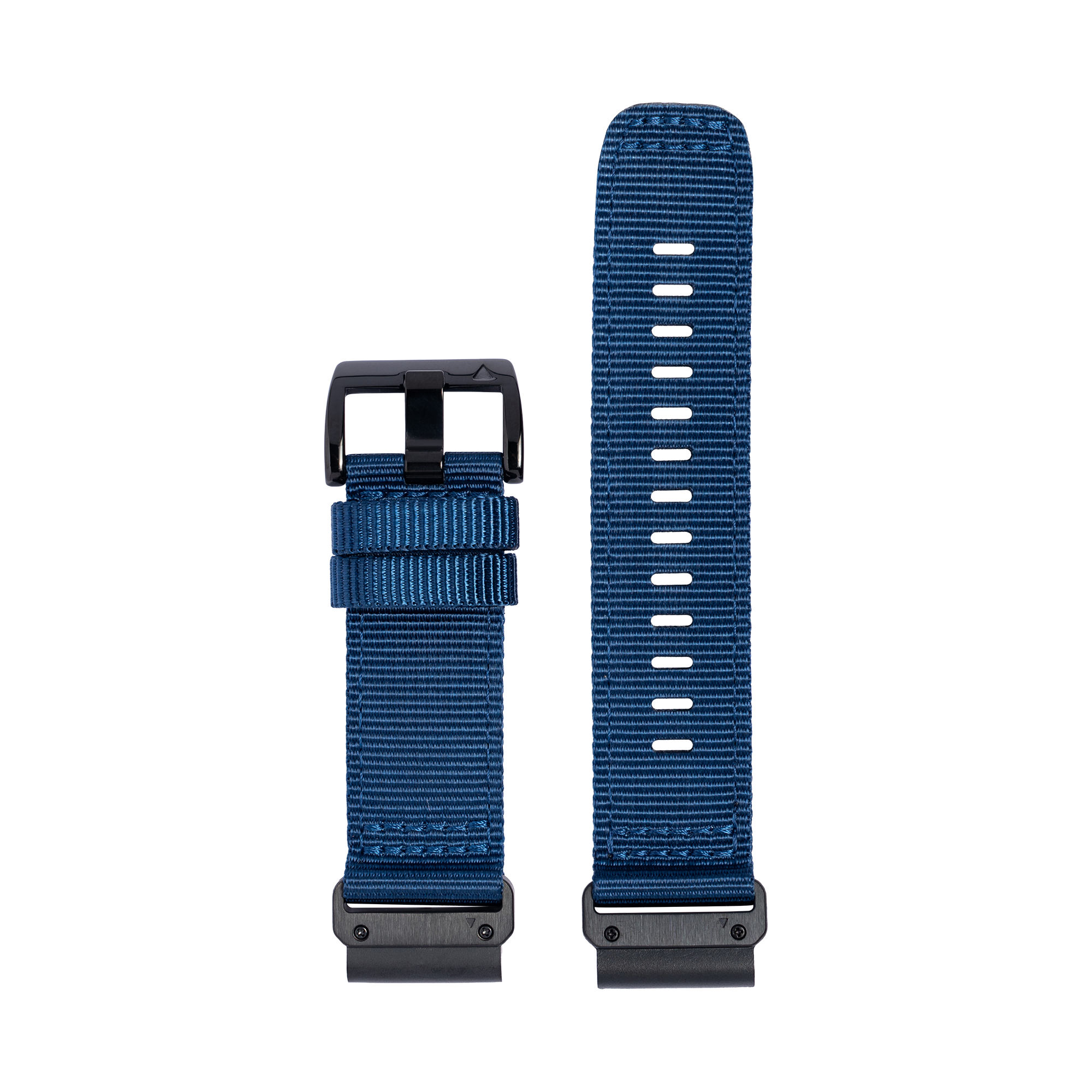 Blue nylon QuickFit Army strap with black hardware and adjustable length for tactical watches