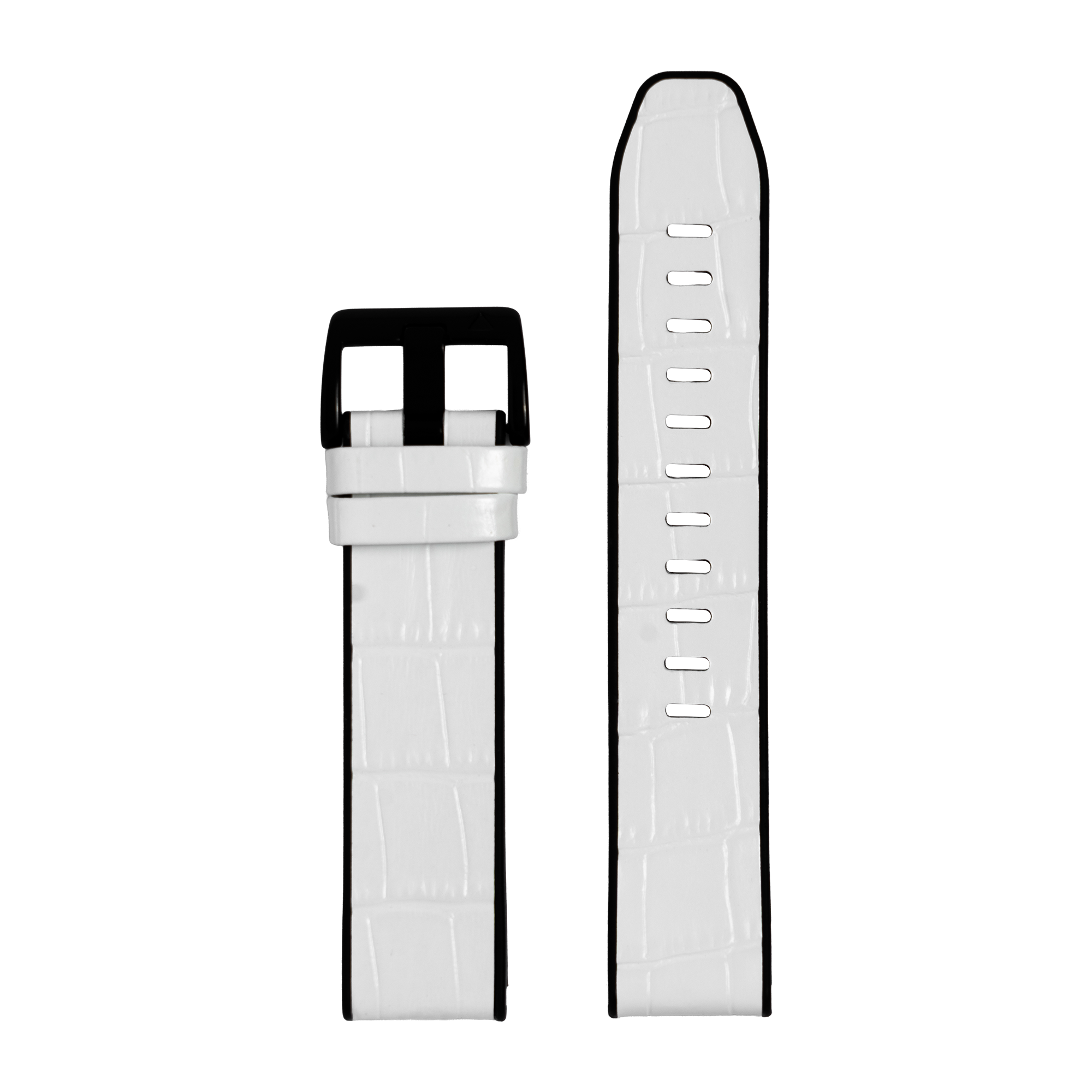 White alligator leather hybrid watch band with quick-fit release system and black accents