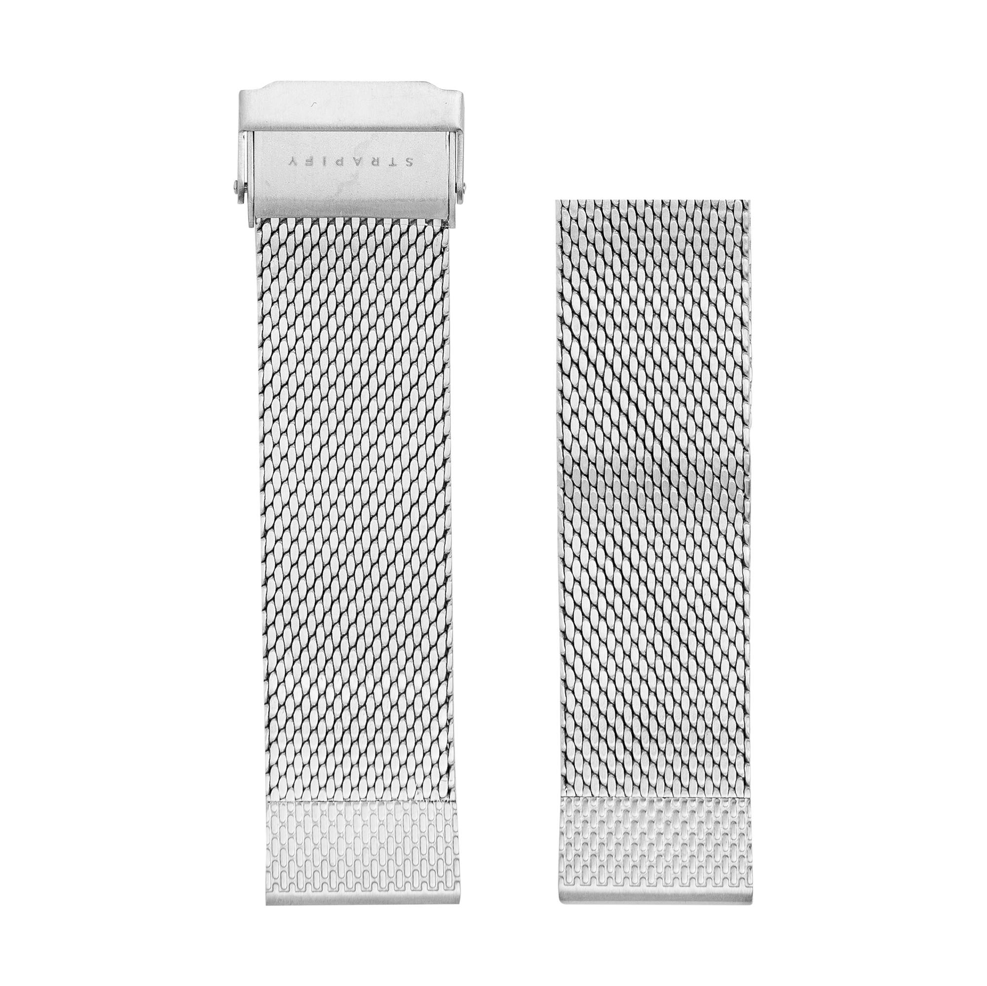 Titanium Featherlight Milanese watch band with quick-fit connector, silver mesh strap shown with clasp