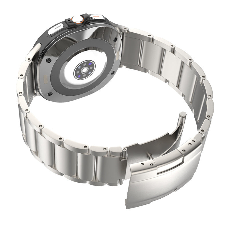 Titanium luxury bracelet for Galaxy Watch Ultra with silver stainless steel links and secure clasp closure