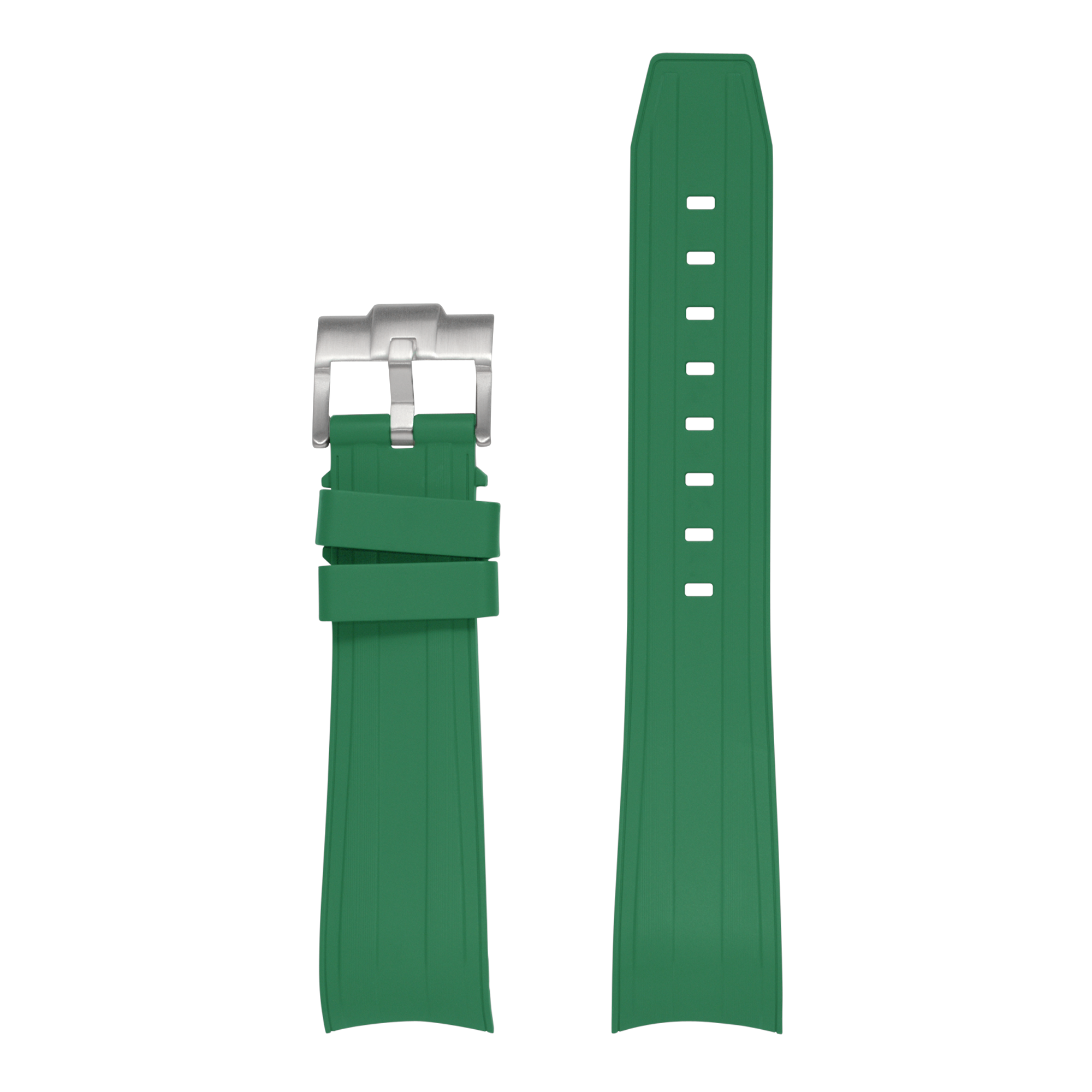 Green curved rubber watch strap with stainless steel buckle for Rolex Submariner 21mm models