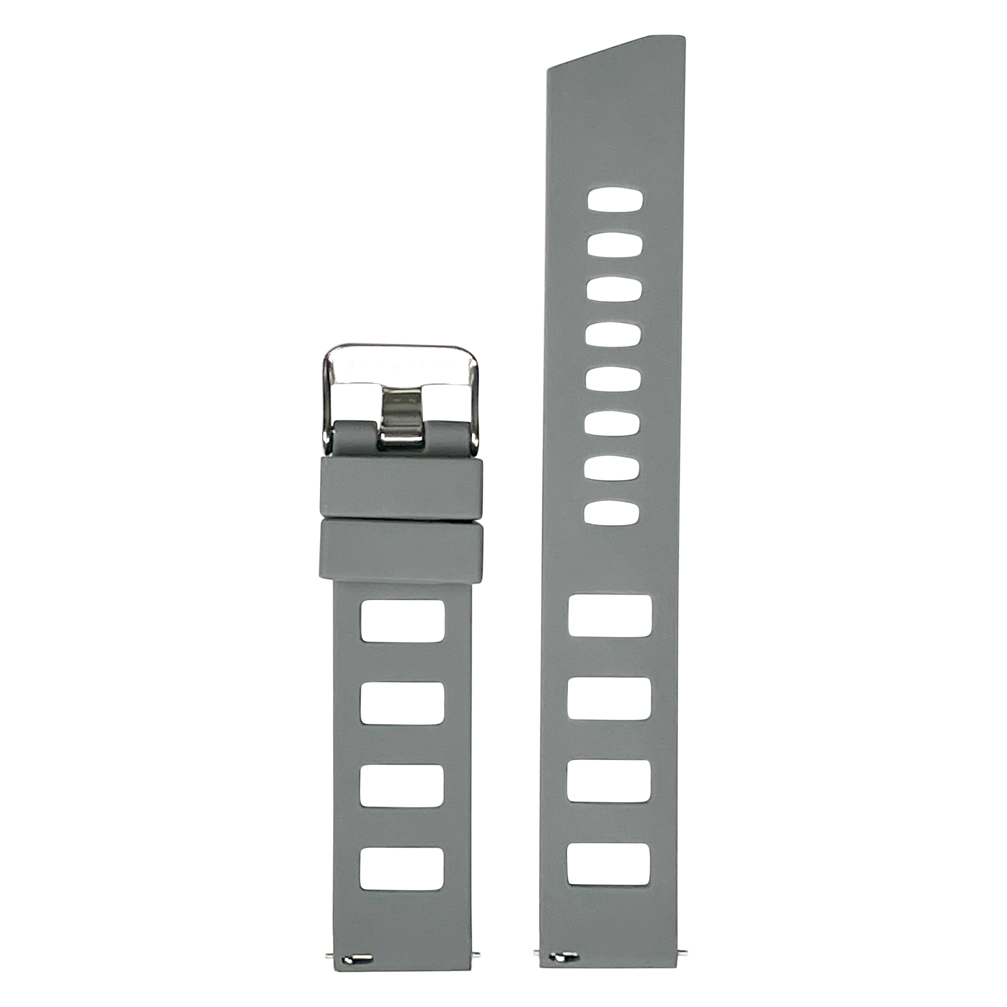 Gray silicone watch band with quick release mechanism and perforated design for breathability