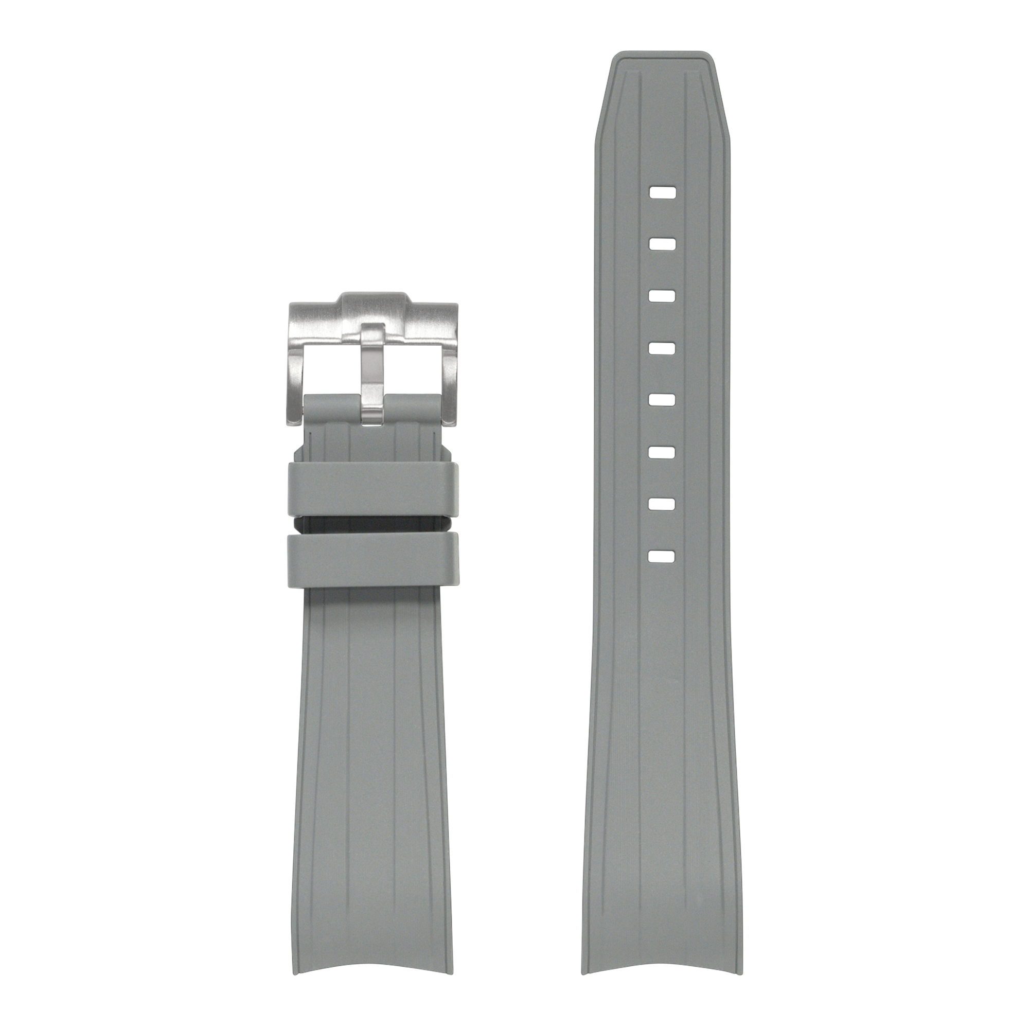 Gray vulcanized rubber watch strap with curved design for Rolex Submariner, 21mm width, with stainless steel buckle