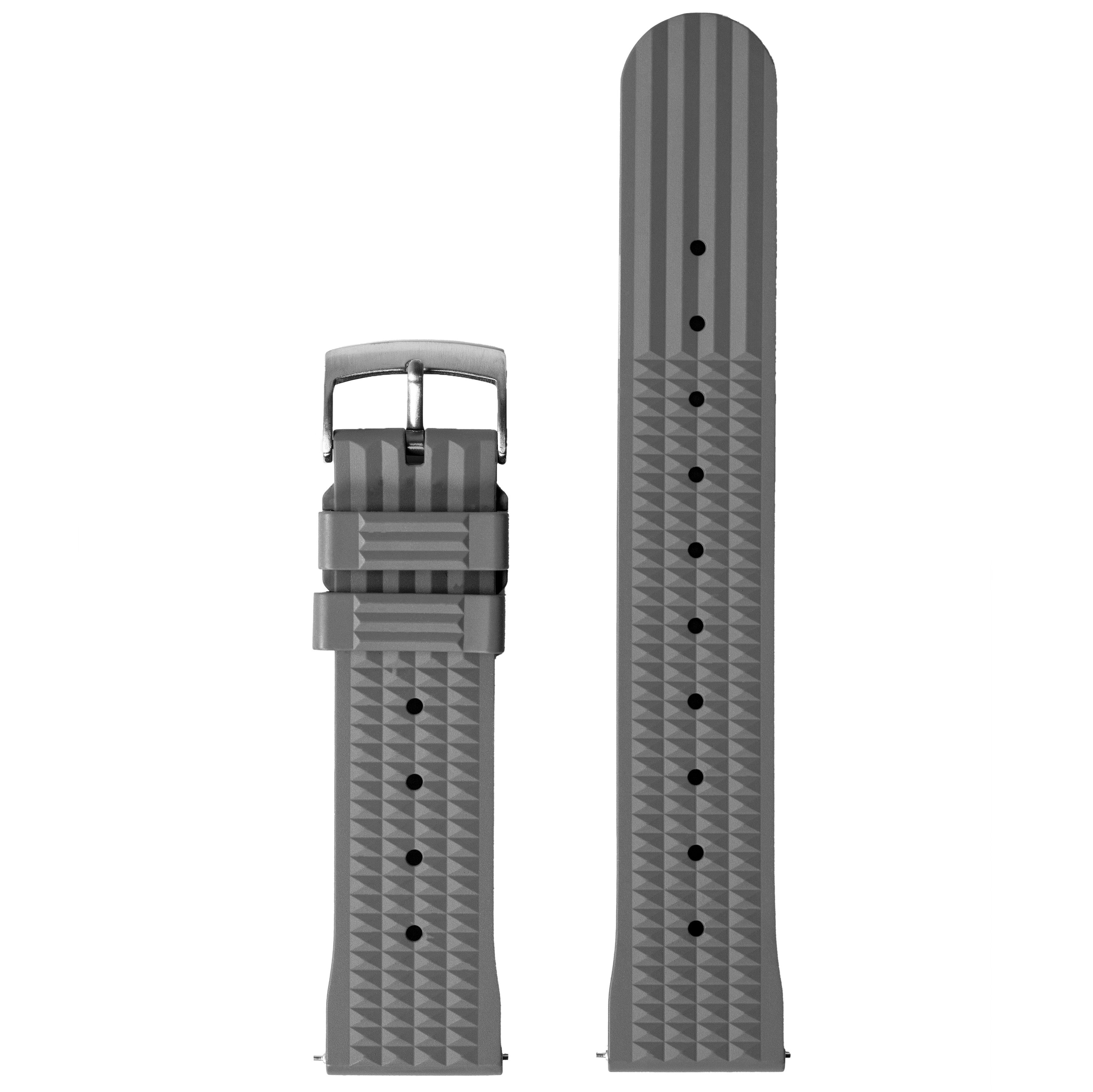 Grey King Waffle FKM rubber quick release watch strap with textured pattern and metal buckle closure