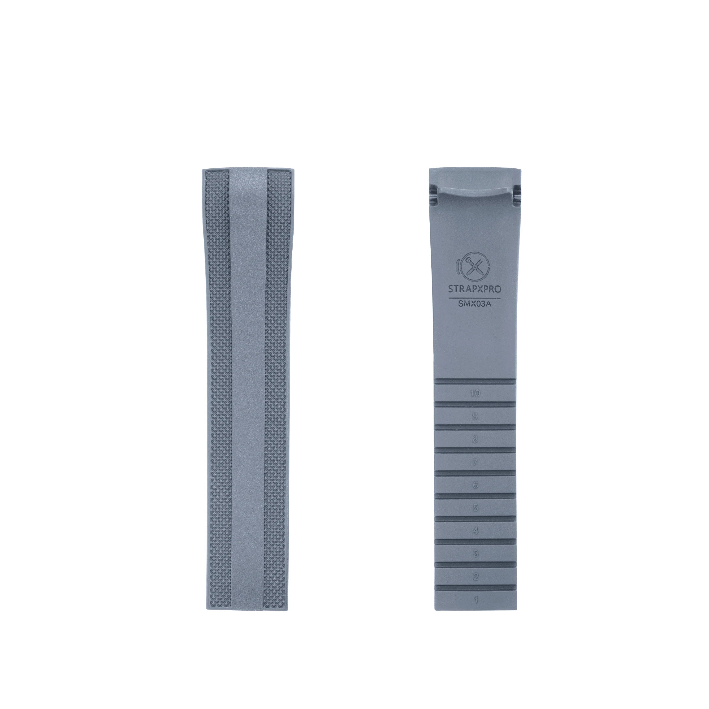 StrapXPro SMX03A grey rubber watch strap with curved ends for Seiko Prospex SPEEDTIMER, front and back view