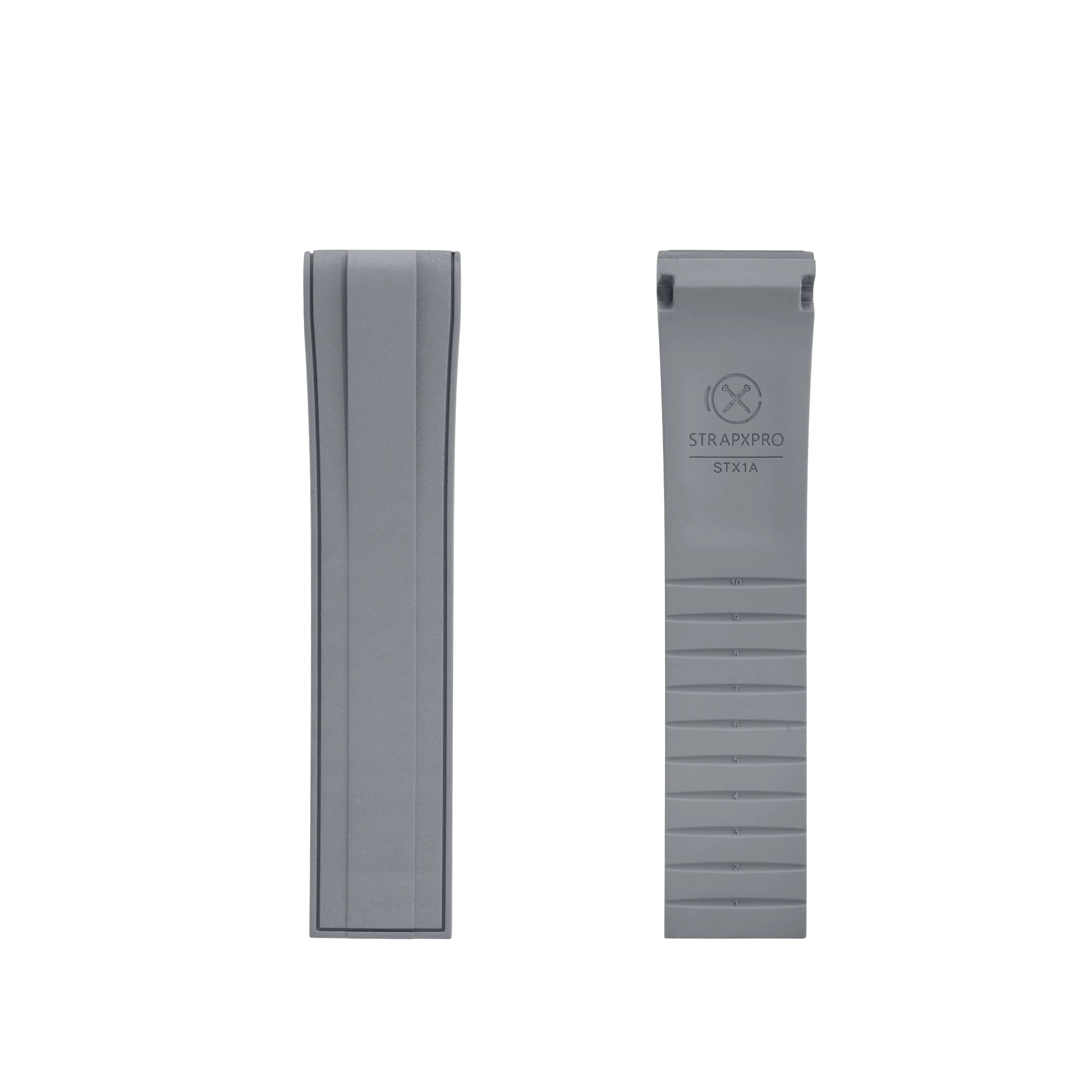 StrapXPro STX1A gray rubber watch strap with curved ends for Seiko Prospex Turtle, front and back view