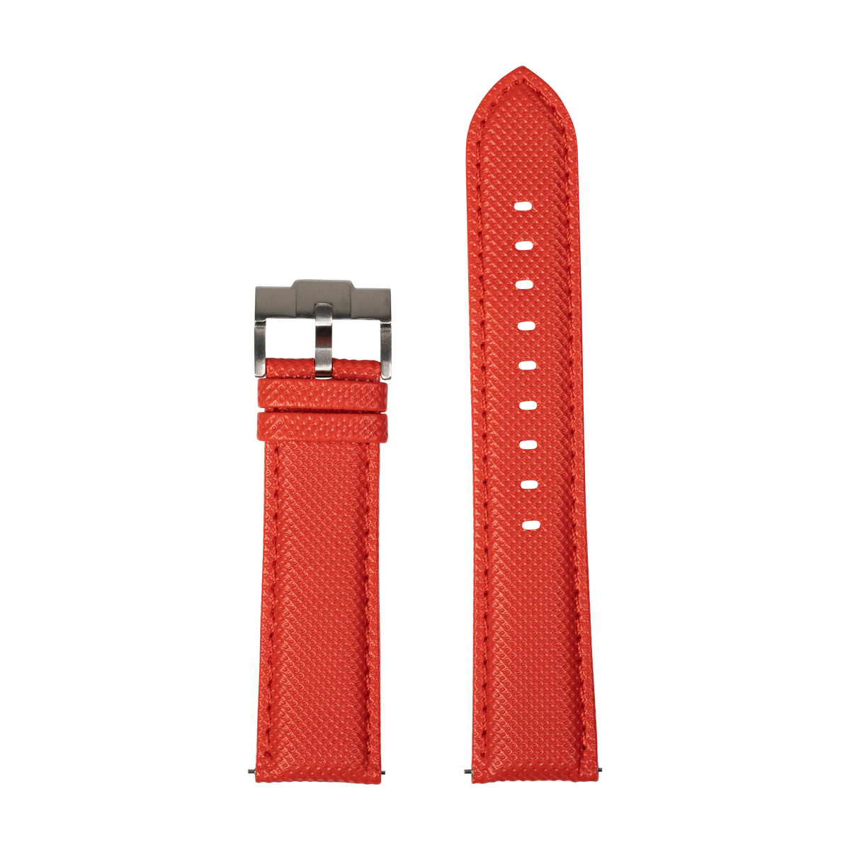Red sailcloth watch band with gray buckle and white stitching for Galaxy Watch 8 Ultra