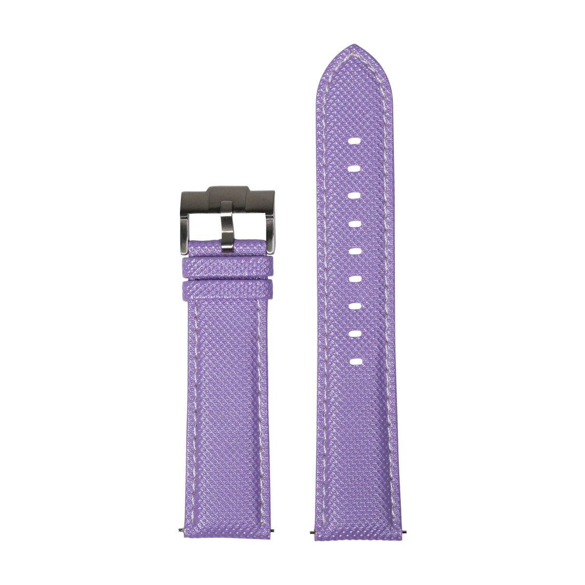 Purple sailcloth watch band with white stitching and gunmetal buckle for Galaxy Watch 8 and Ultra
