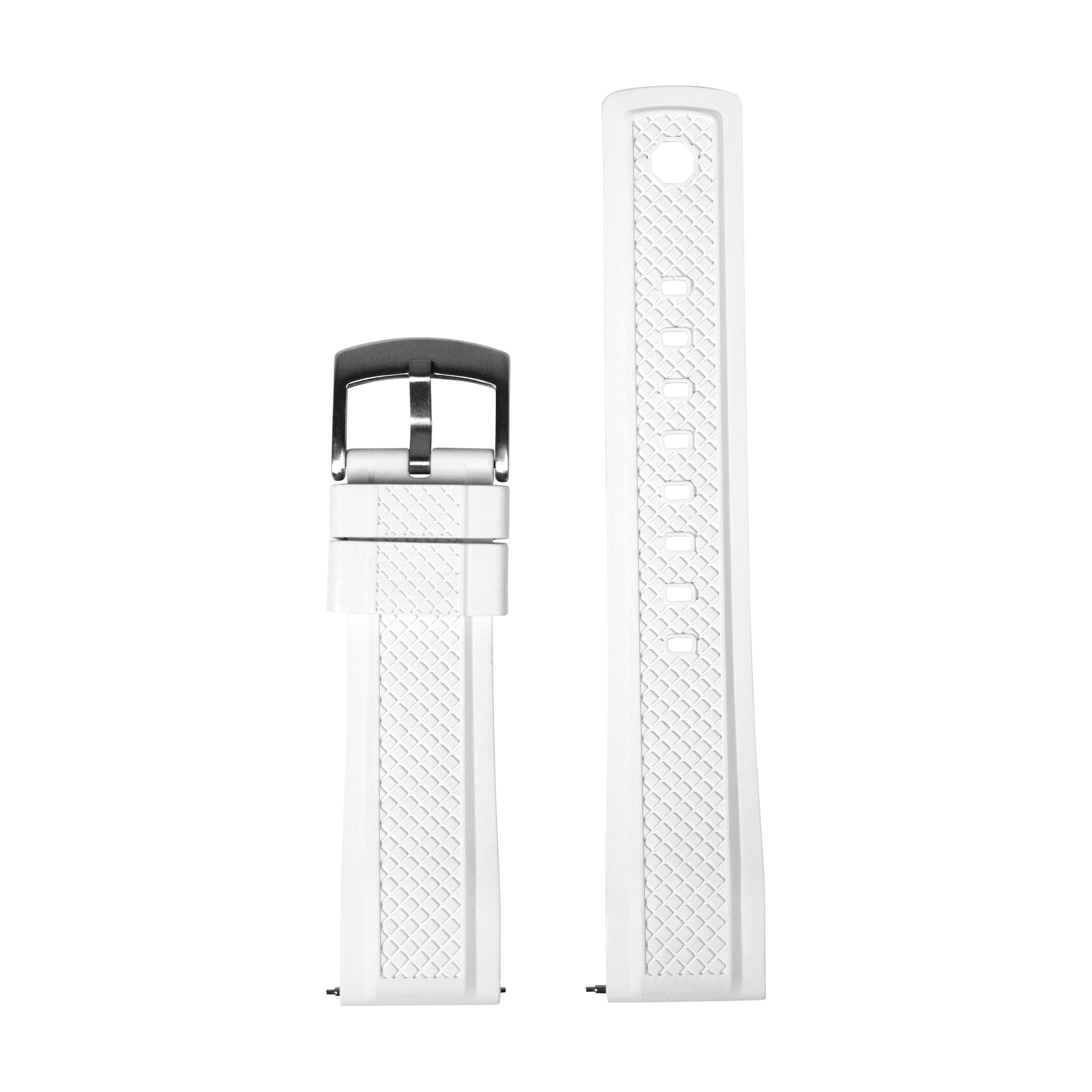 White 26mm QuickFit GridLock FKM rubber watch band with textured grid pattern and stainless steel buckle