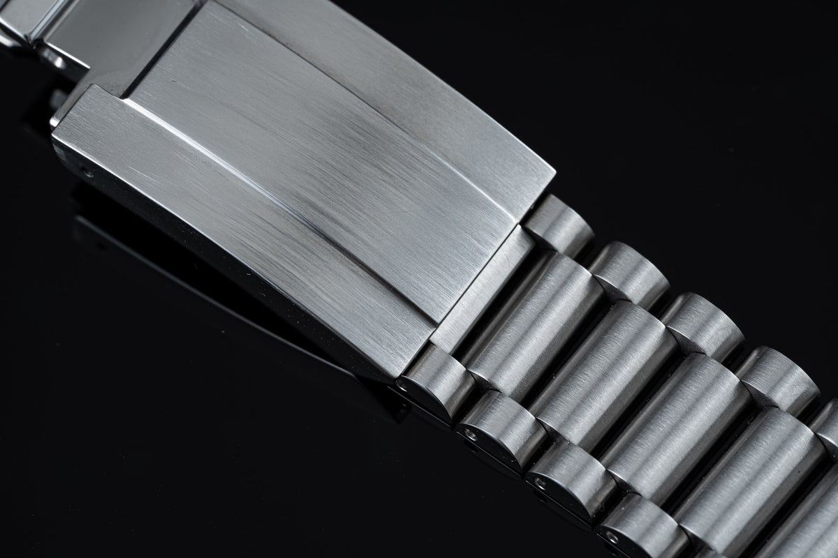 Brushed stainless steel watch bracelet with solid end link and cylindrical hollow links for Tudor Black Bay Pro