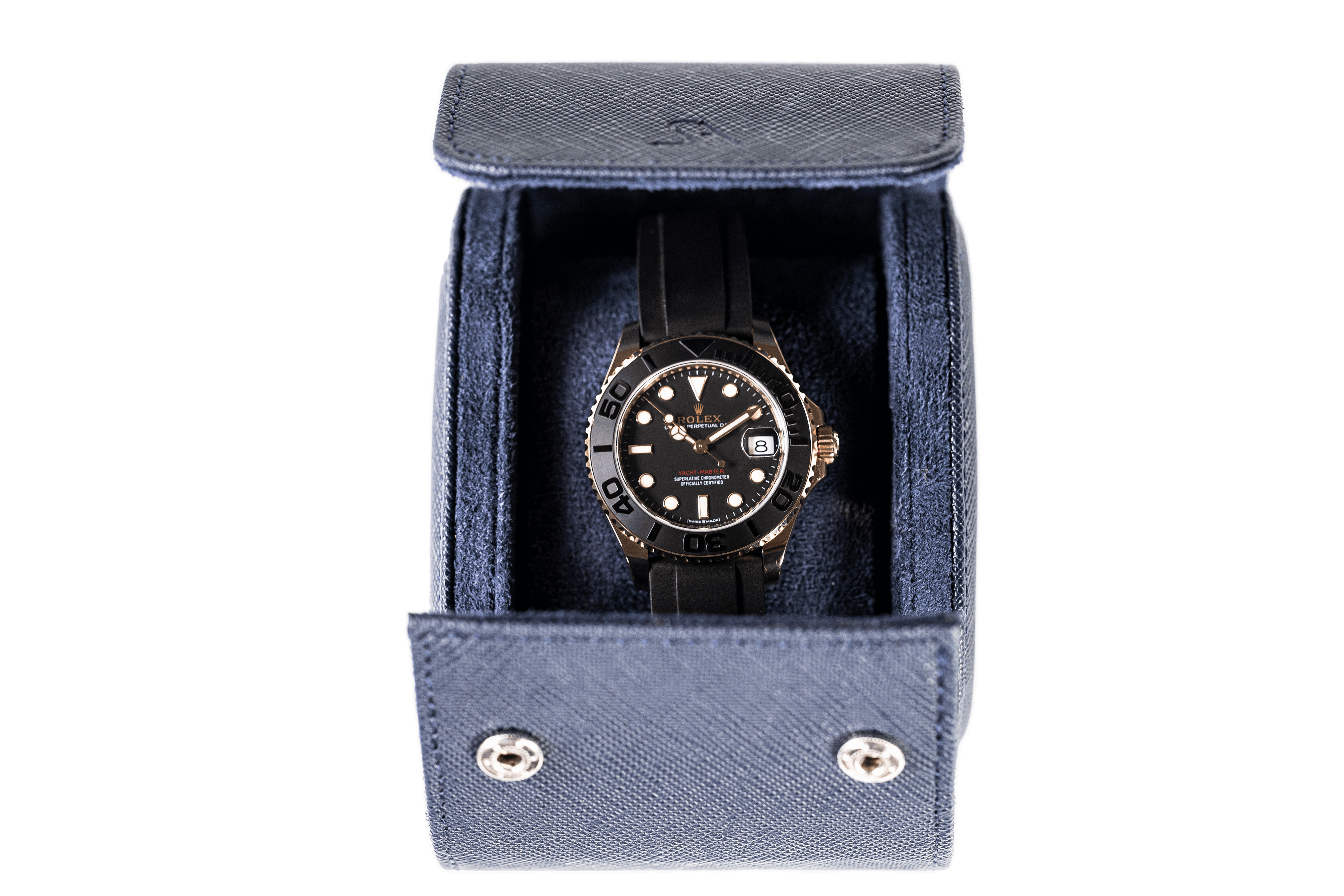 Hamilton -  1 Watch Roll - Saffiano Navy Blue | Navy Blue Velvet