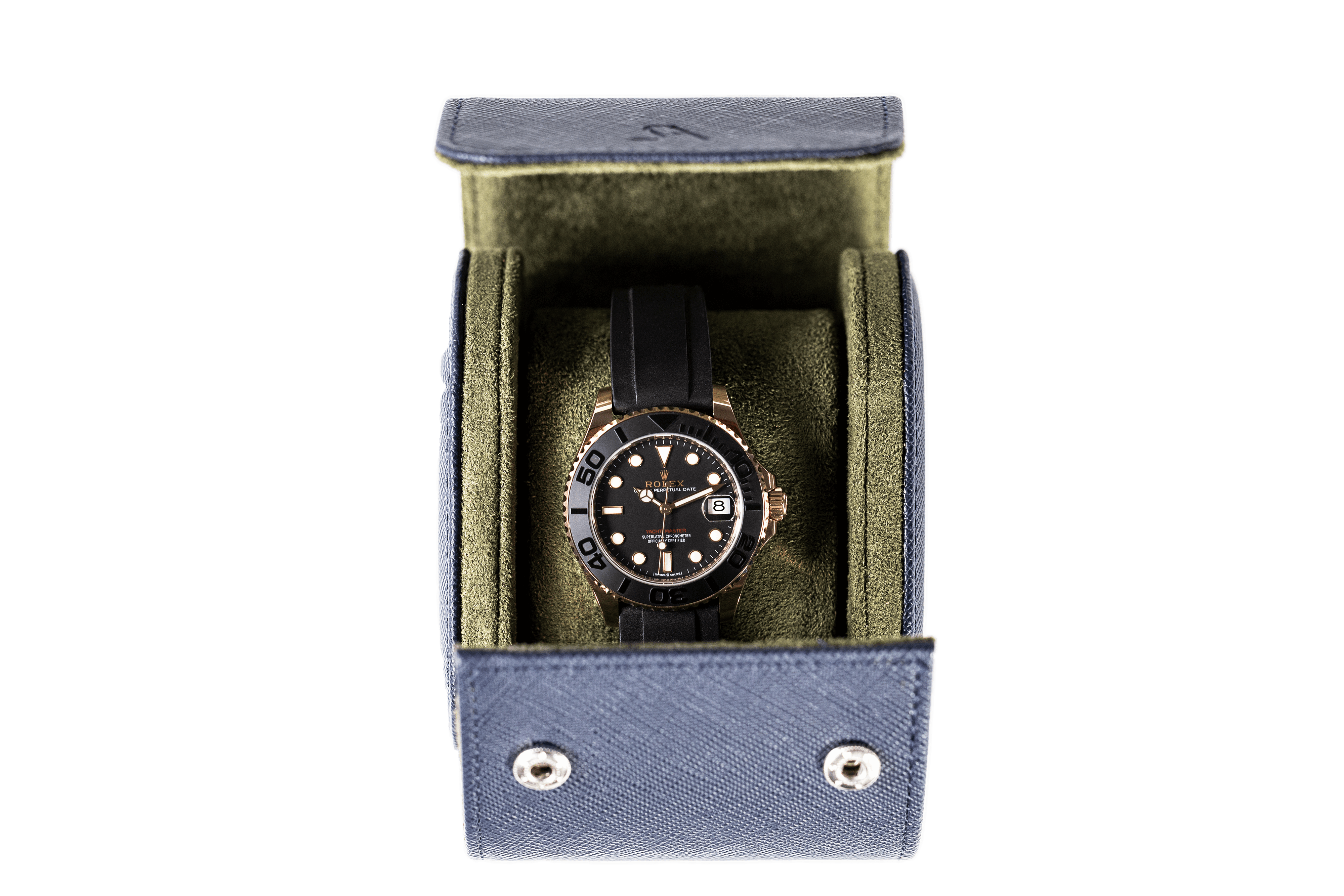 Hamilton - 1 Watch Roll - Saffiano Navy Blue | Forest Green Velvet