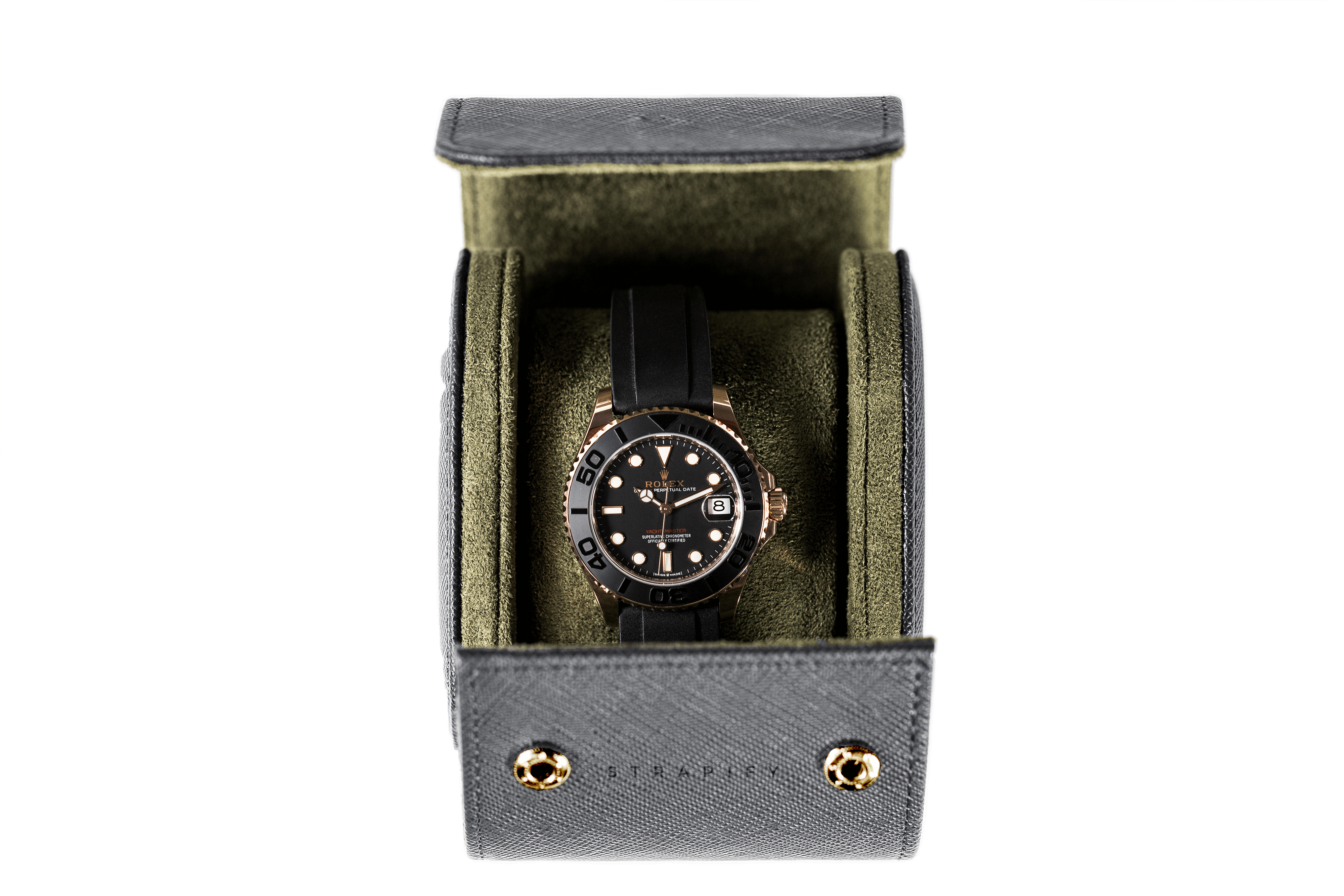 Hamilton - 1 Watch Roll - Saffiano Black | Forest Green Velvet