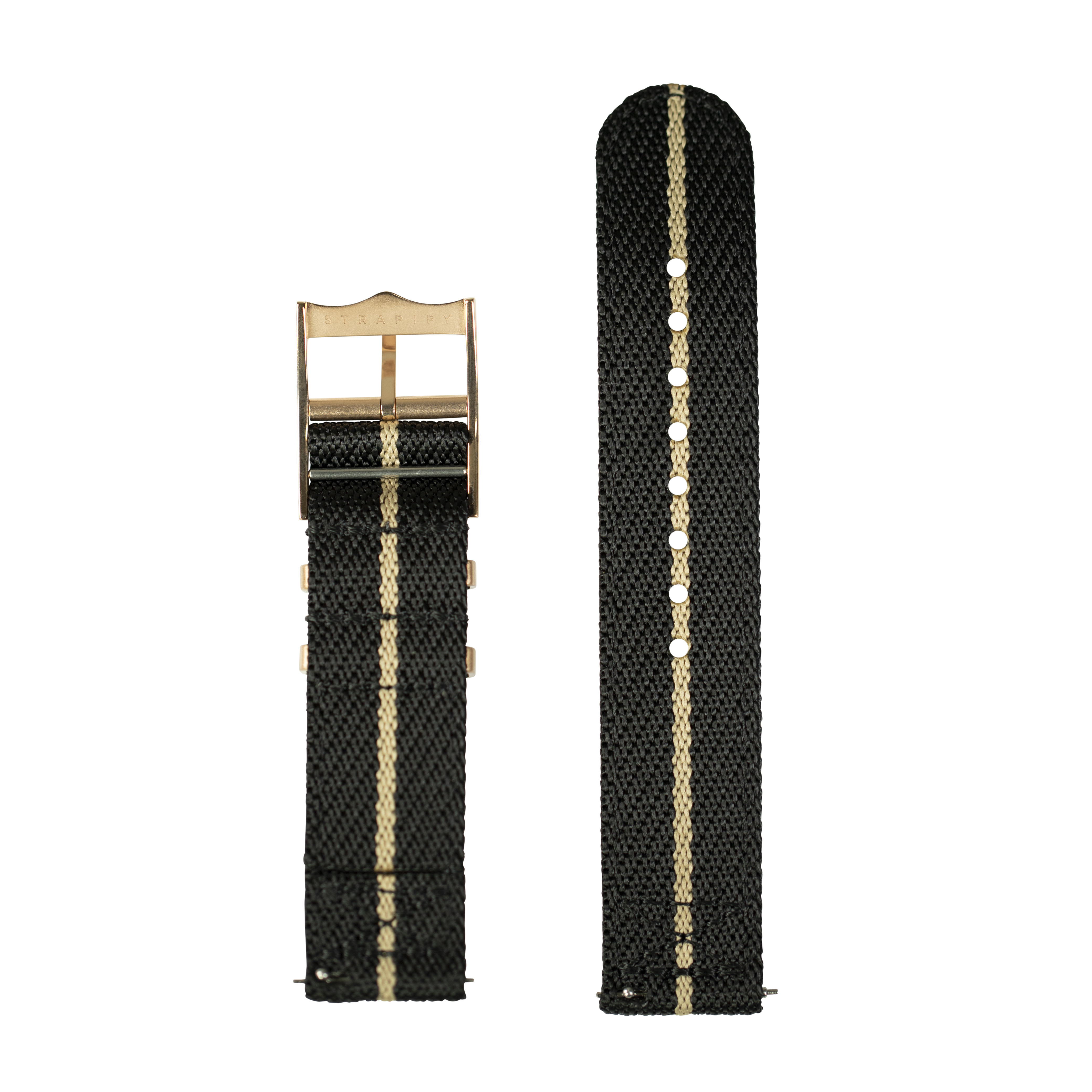 Night black wheat rose gold hardware cross NATO strap detail